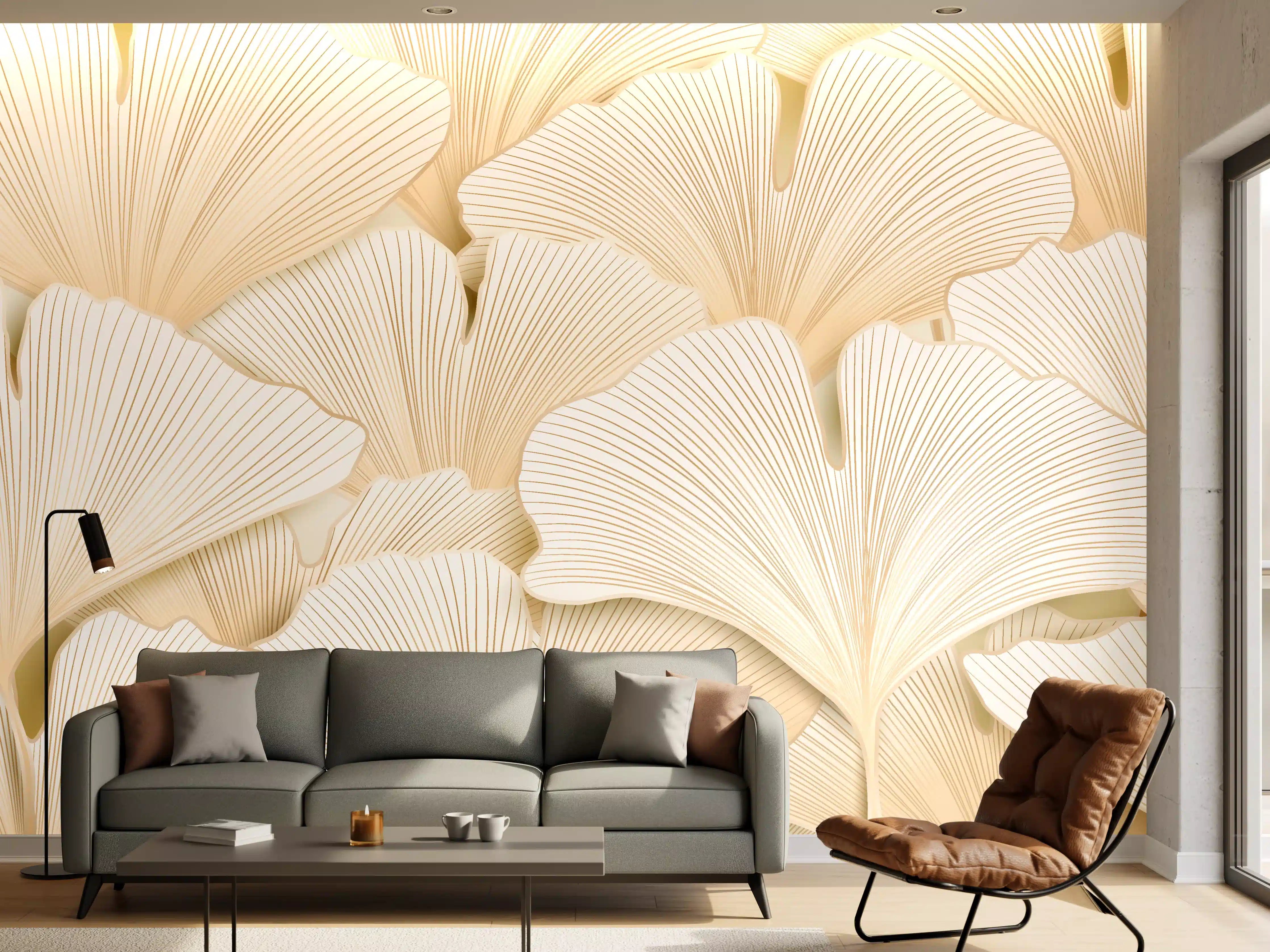 Wandverkleidung Wohnzimmer - Weißer Ginkgo-Stil Dekor