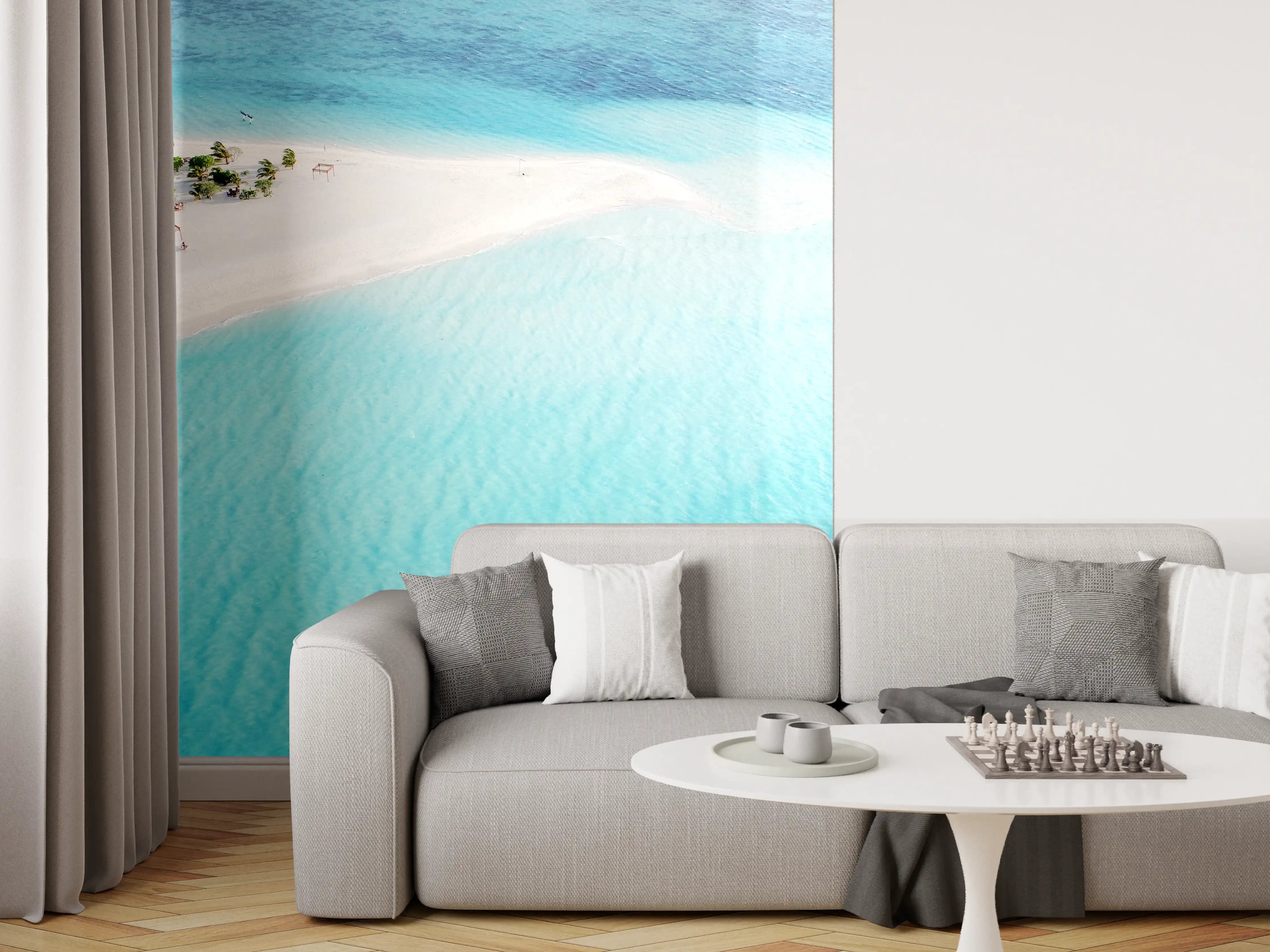 Wandverkleidung Wohnzimmer - Weißer Strand im sanften Grau