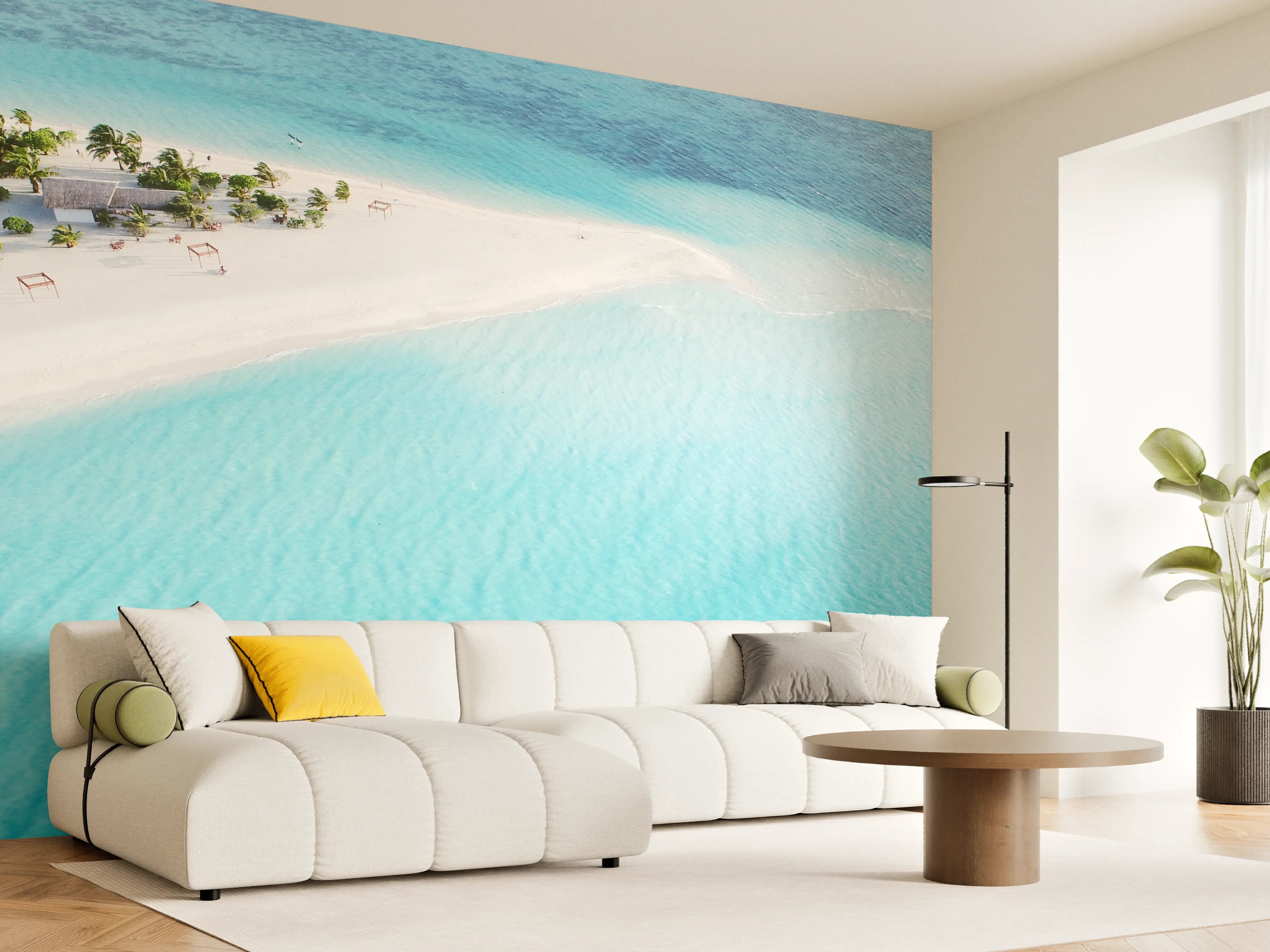 Wandverkleidung Wohnzimmer - Weißer Strand im sanften Grau