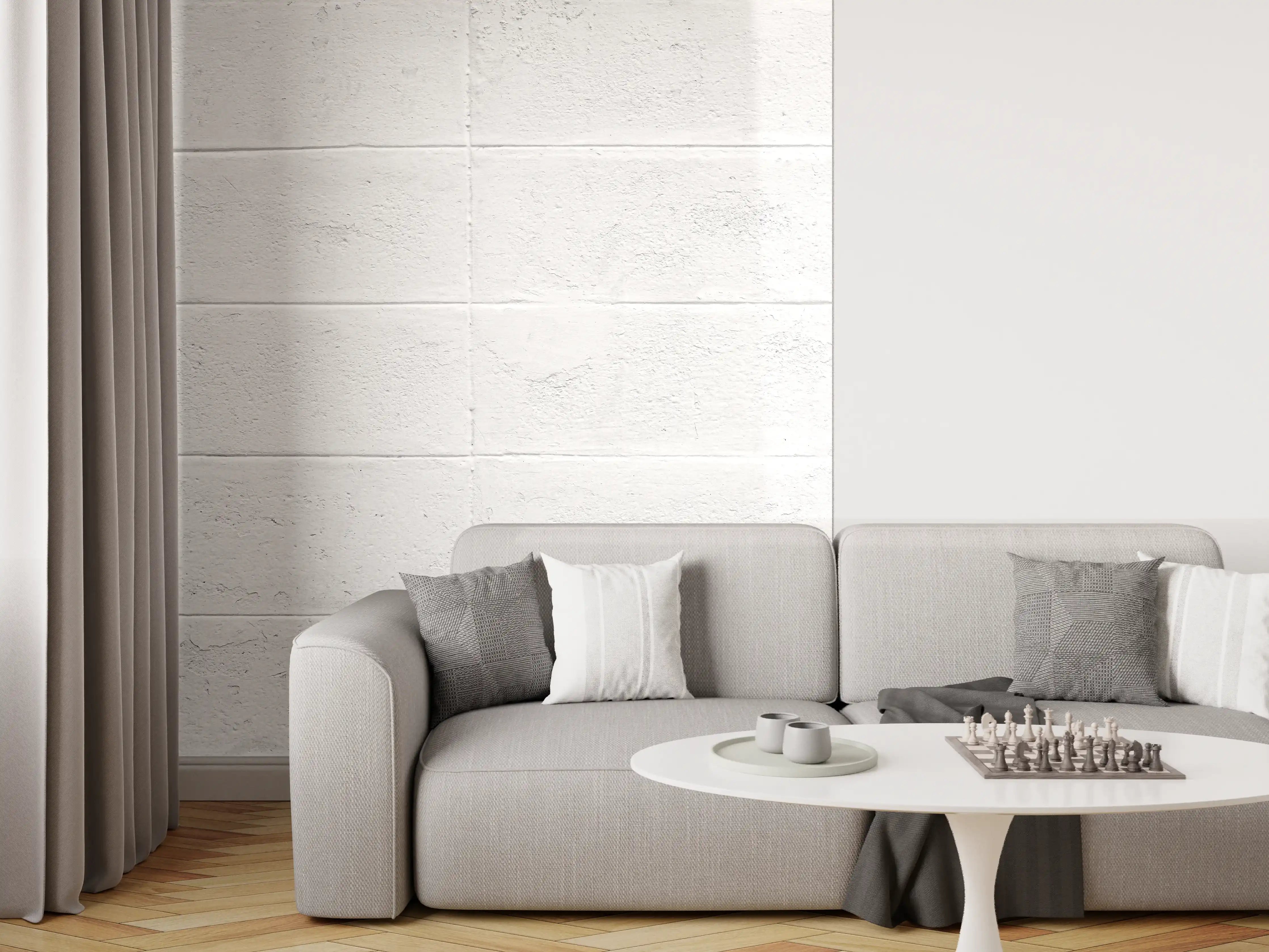 Wandverkleidung Wohnzimmer - Weißer Zementblock Zaun