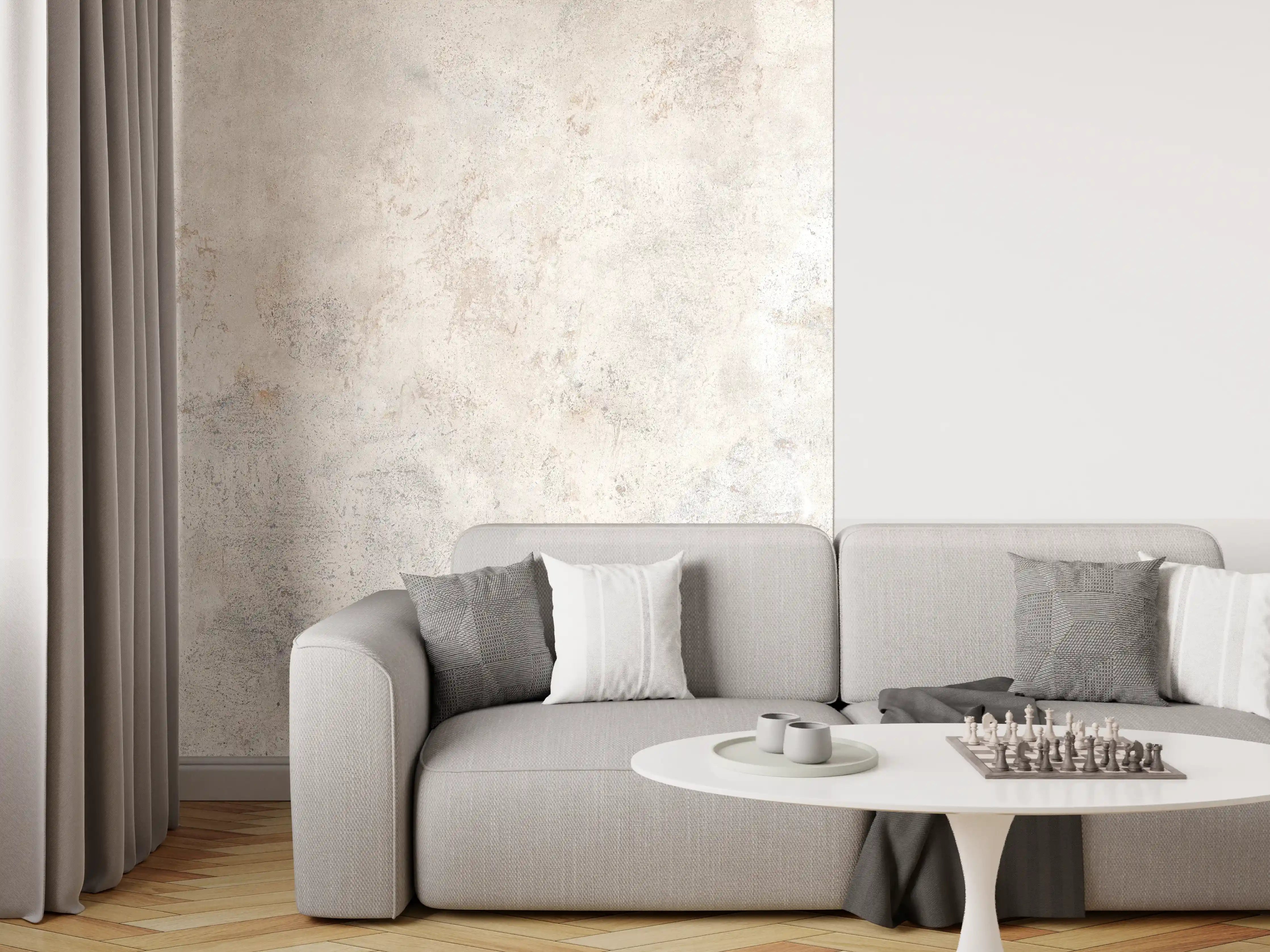 Wandverkleidung Wohnzimmer - Weißer abgenutzter Marmor