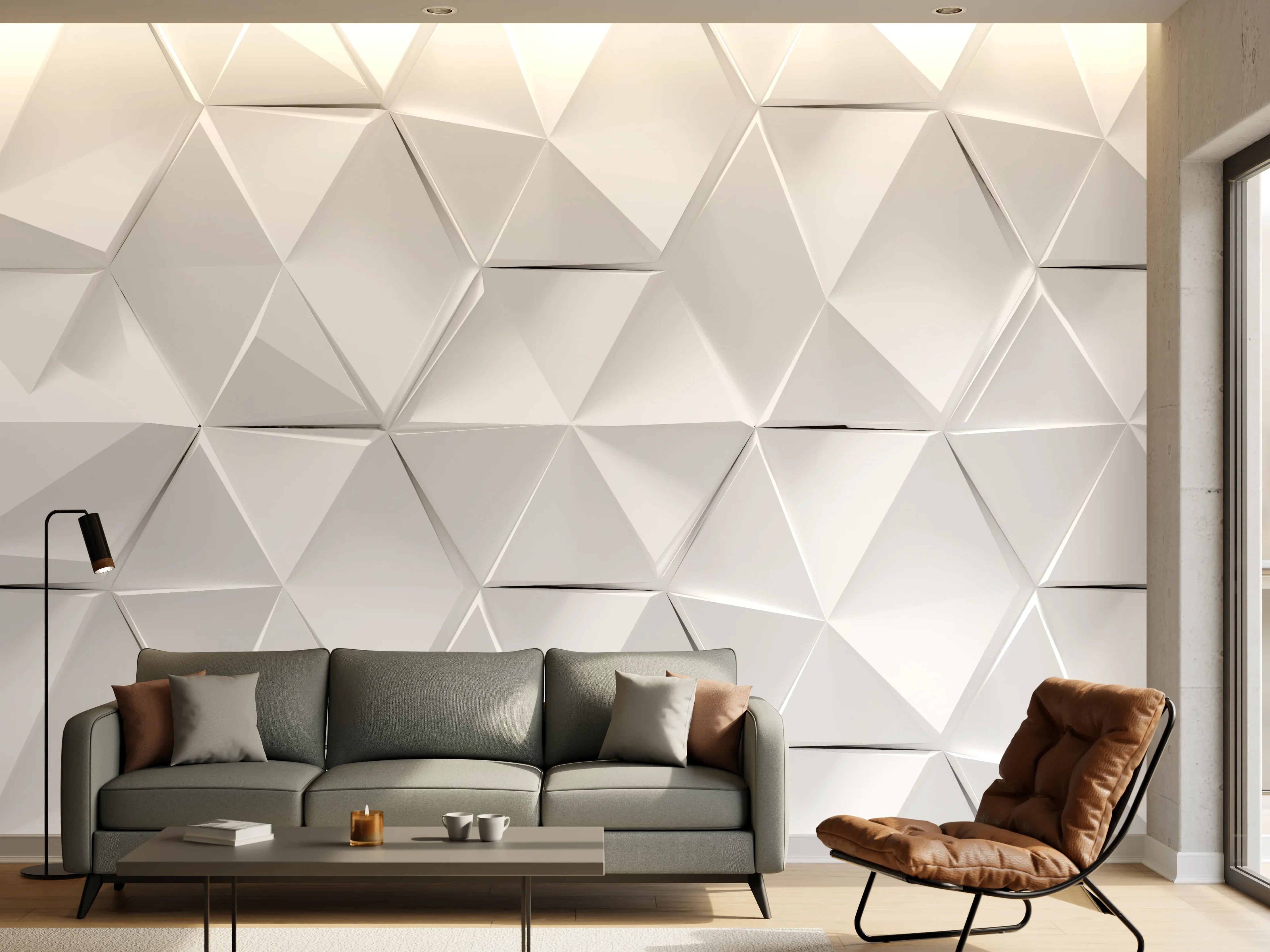 Wandverkleidung Wohnzimmer - Weißer futuristischer Hintergrund 
