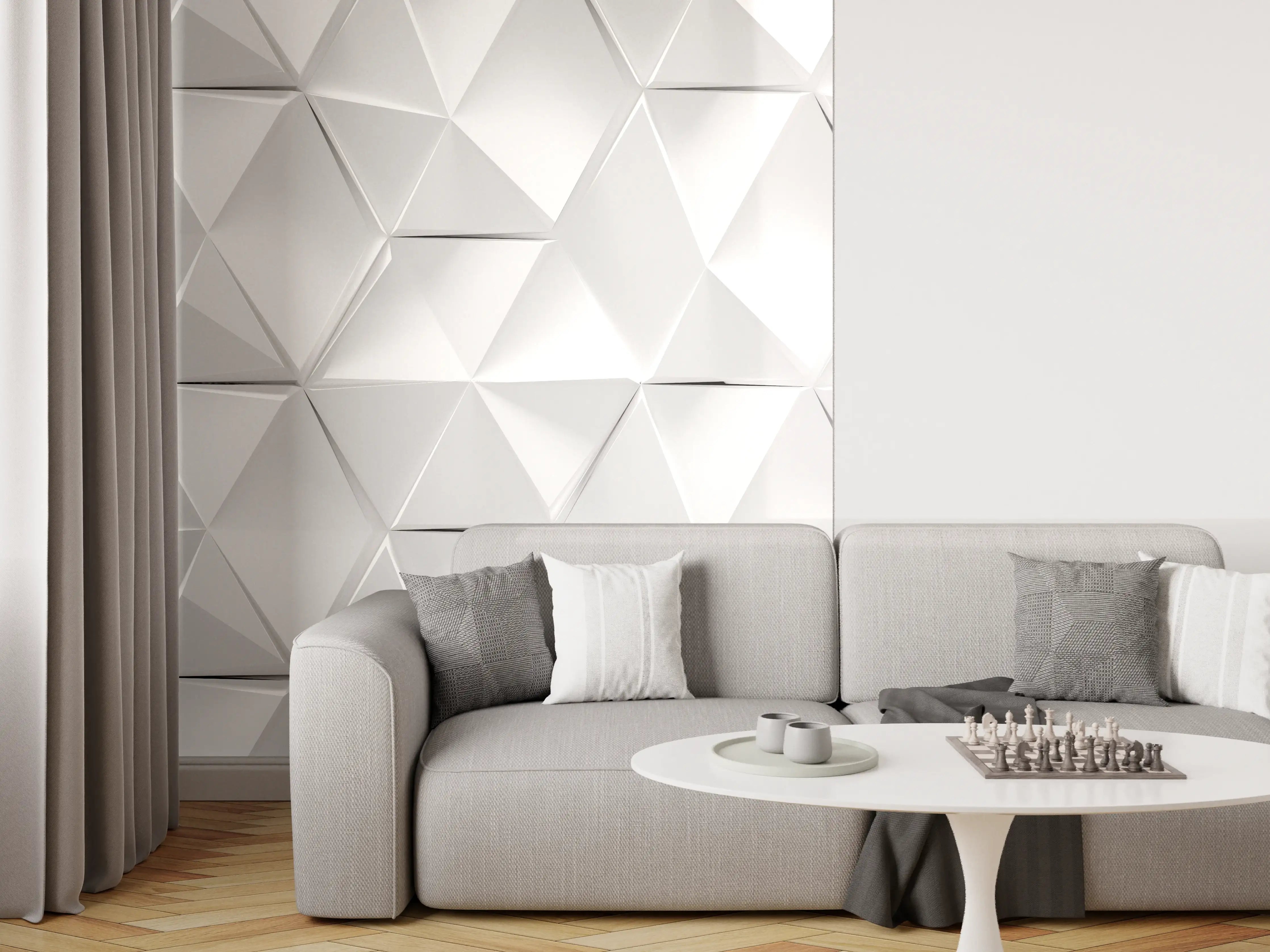 Wandverkleidung Wohnzimmer - Weißer futuristischer Hintergrund 