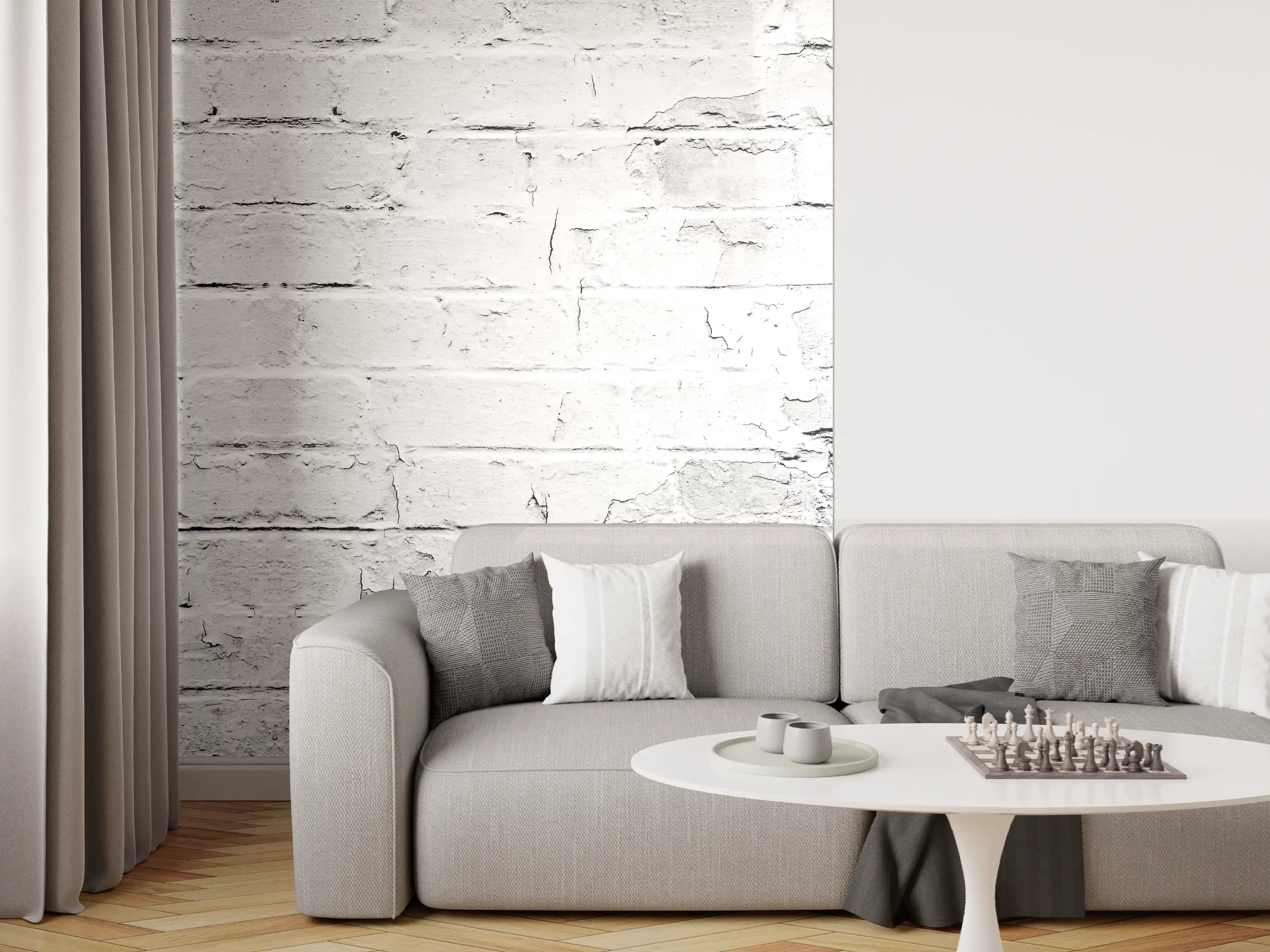 Wandverkleidung Wohnzimmer - Weißer rustikaler Mauerwerk