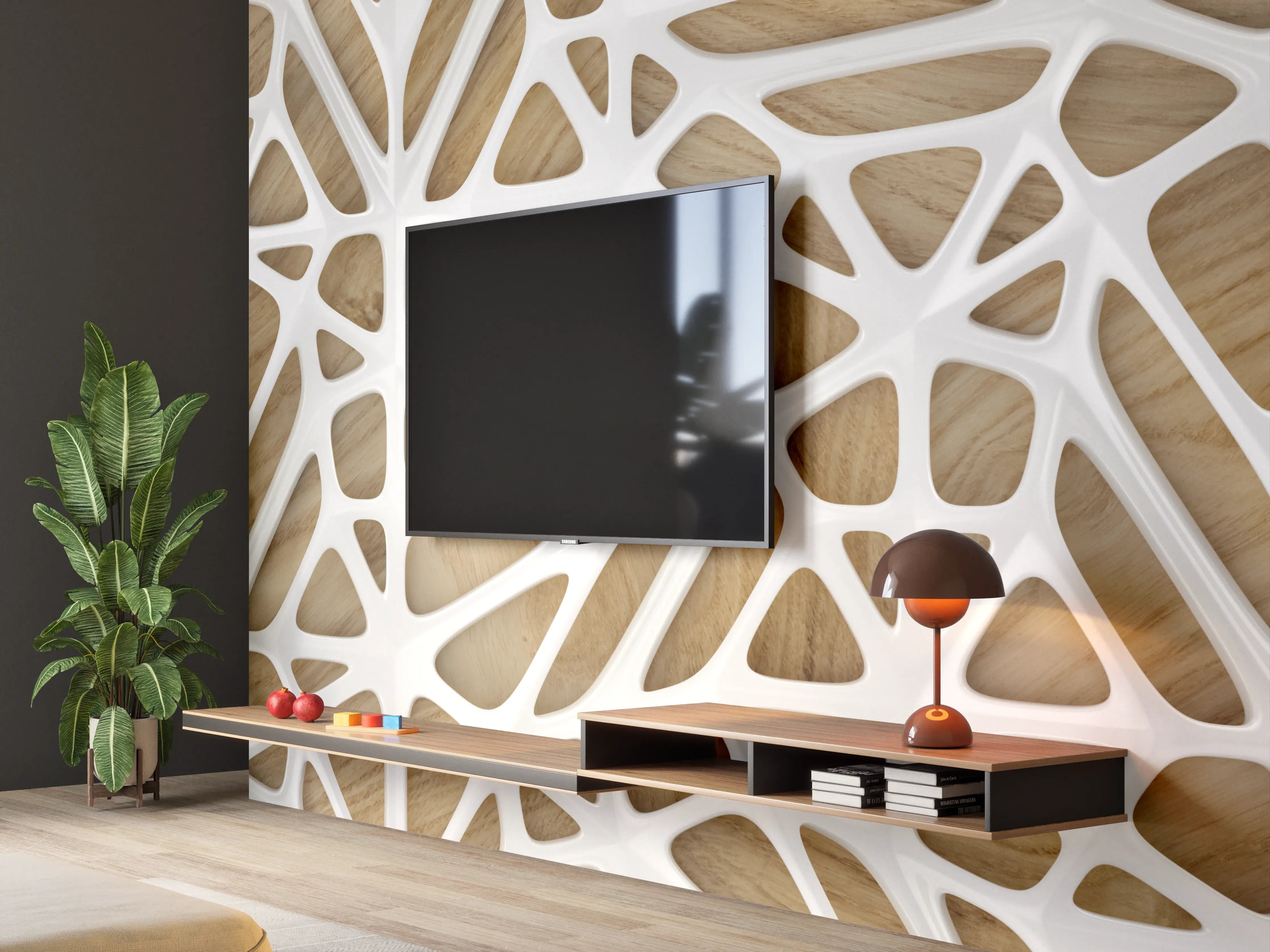 Wandverkleidung Wohnzimmer - Weißes Gitter Muster