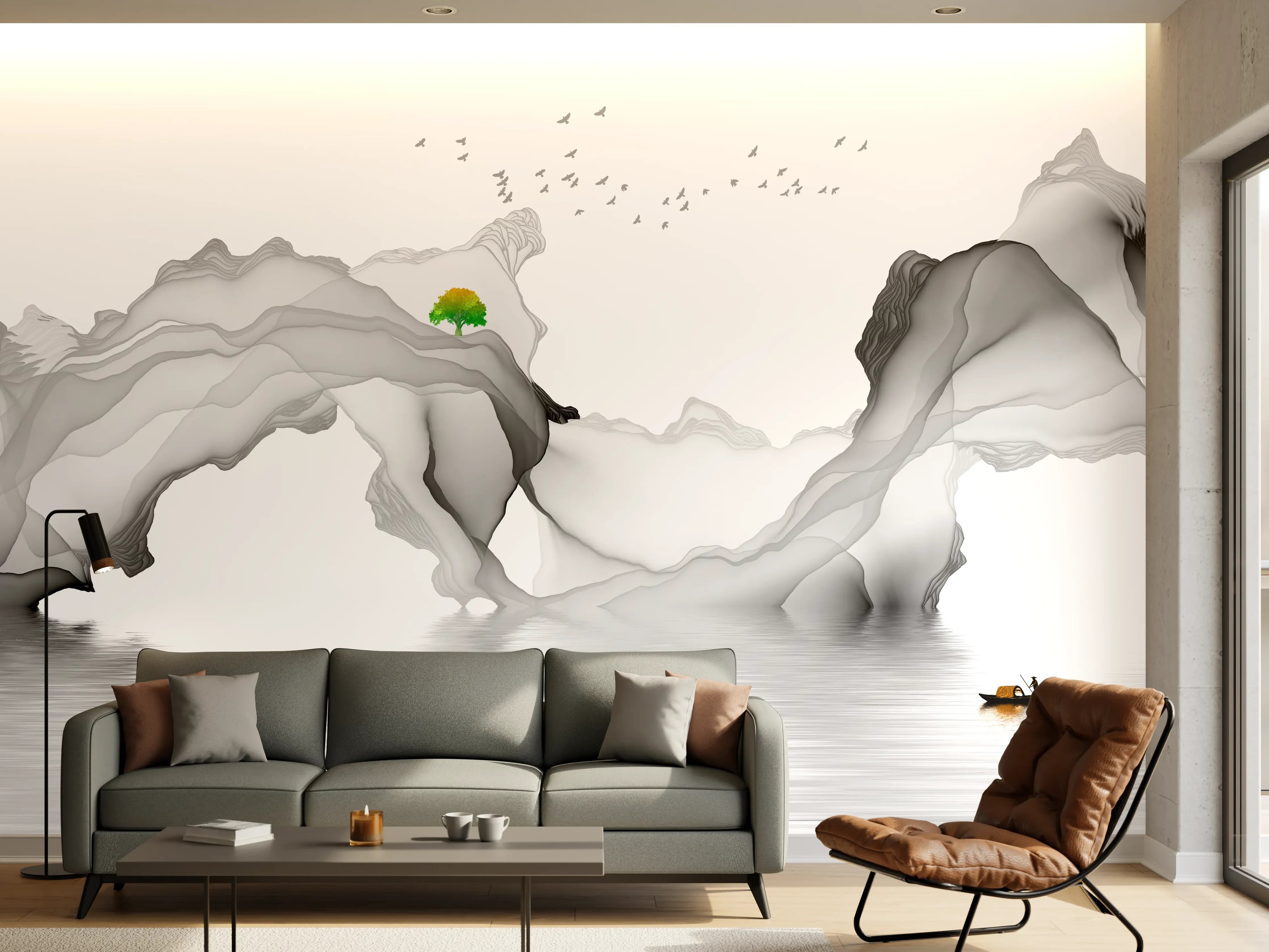 Wandverkleidung Wohnzimmer - Weißes Meer Gemälde