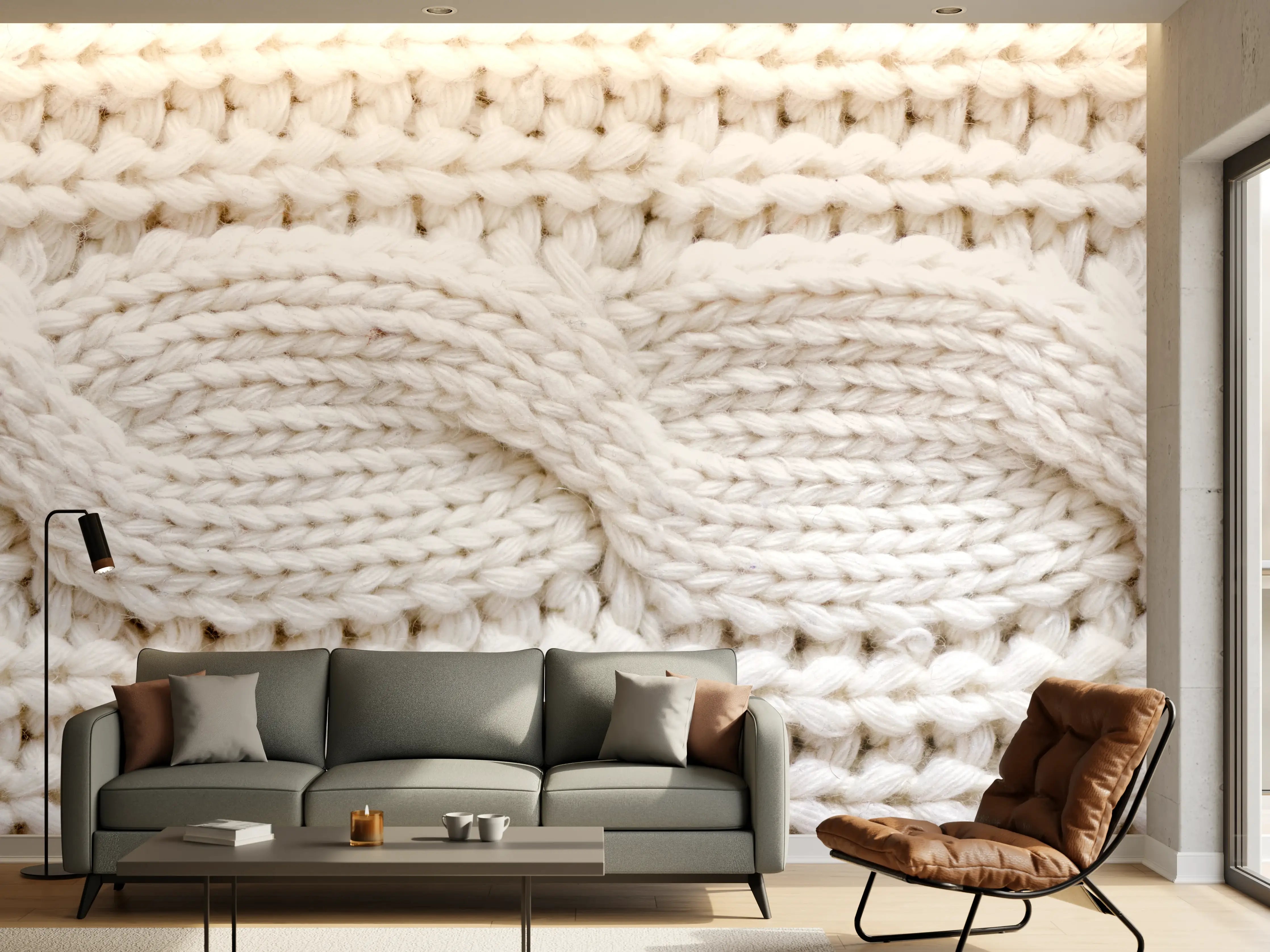 Wandverkleidung Wohnzimmer - Weißes Wollstrickmuster