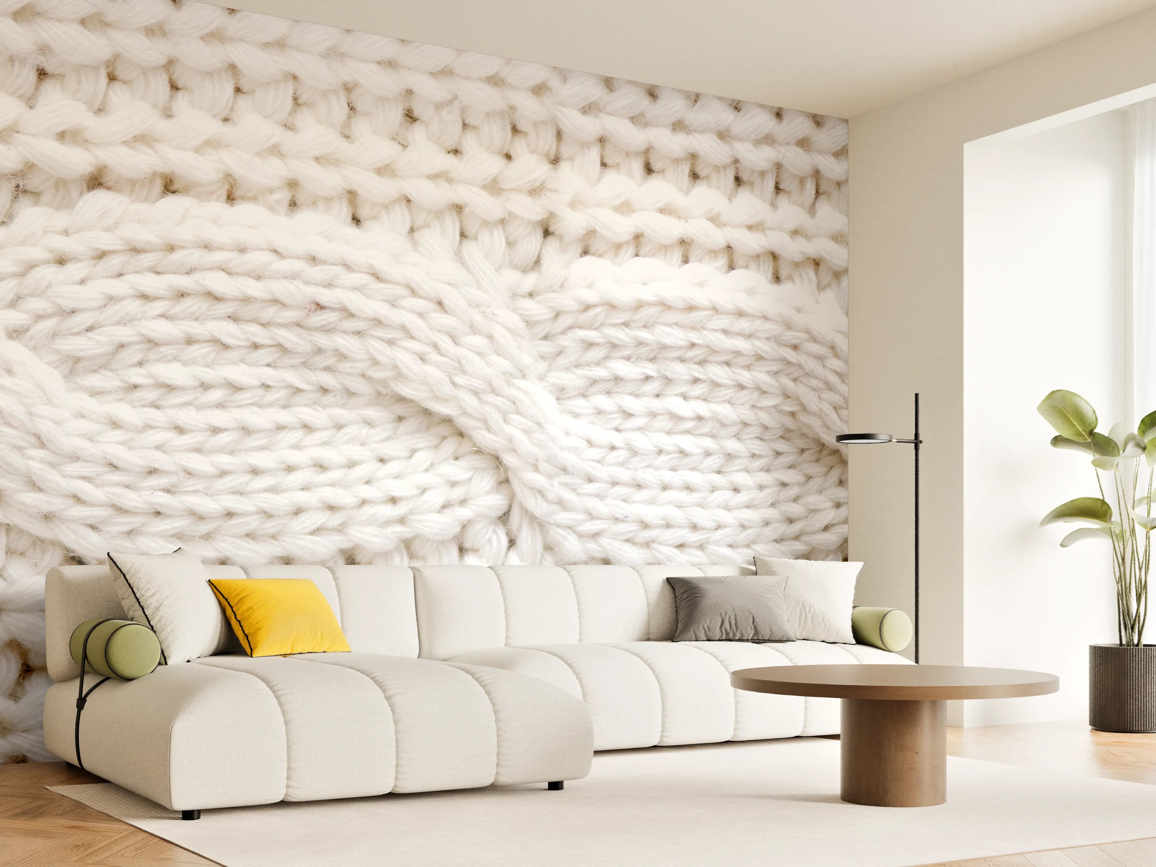 Wandverkleidung Wohnzimmer - Weißes Wollstrickmuster