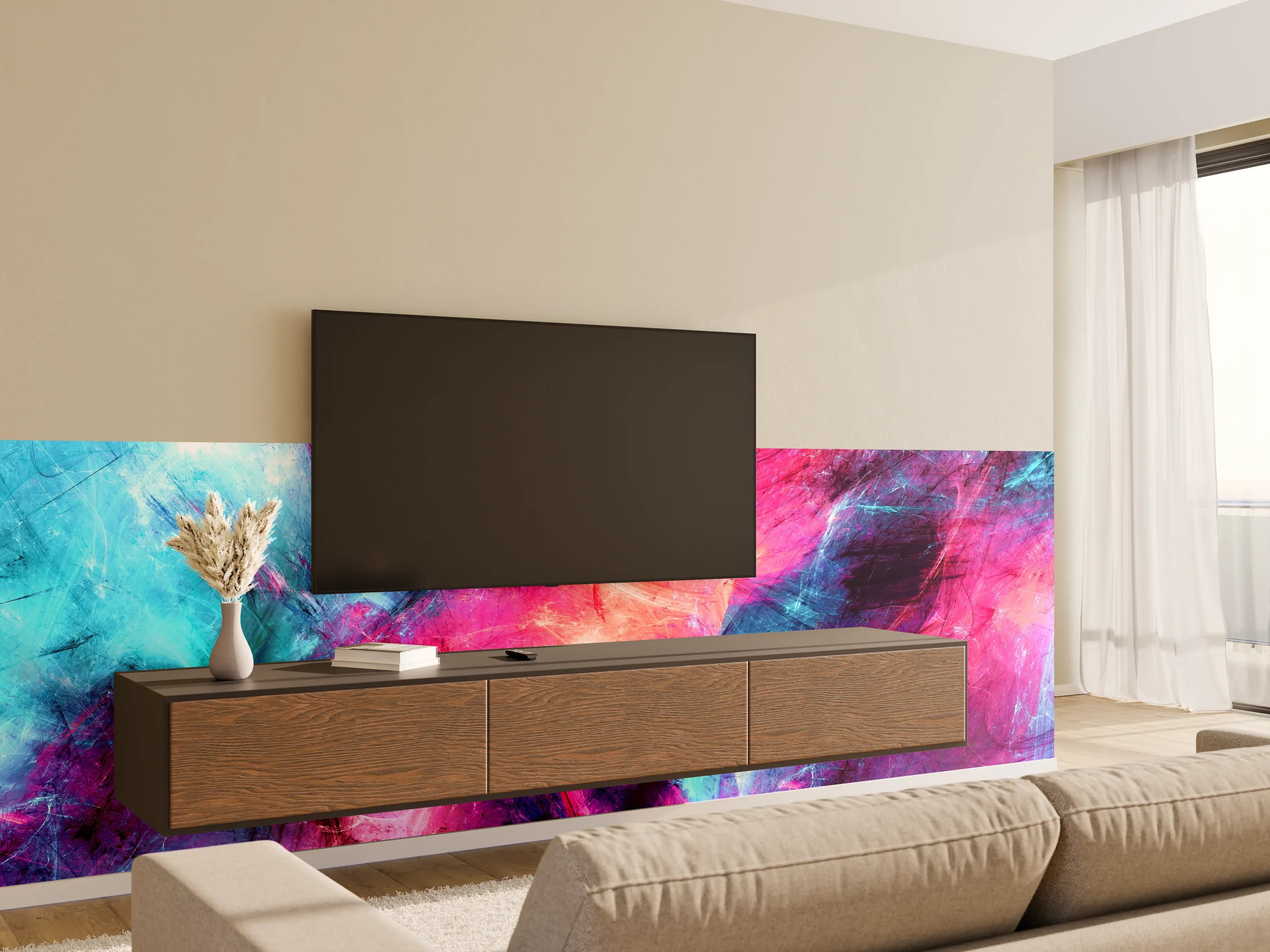 Wandverkleidung Wohnzimmer - Weißes abstraktes Farbenspiel