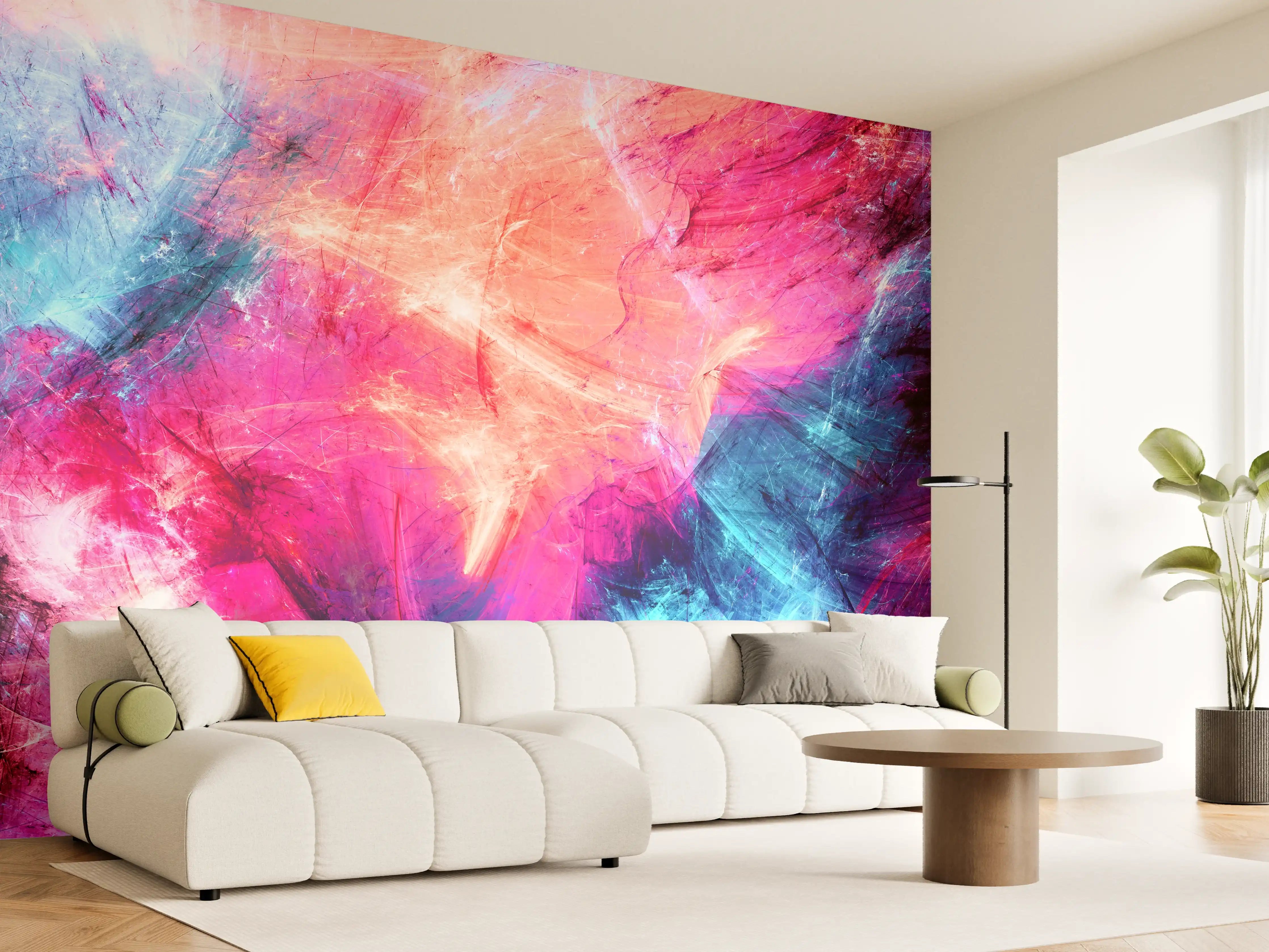 Wandverkleidung Wohnzimmer - Weißes abstraktes Farbenspiel