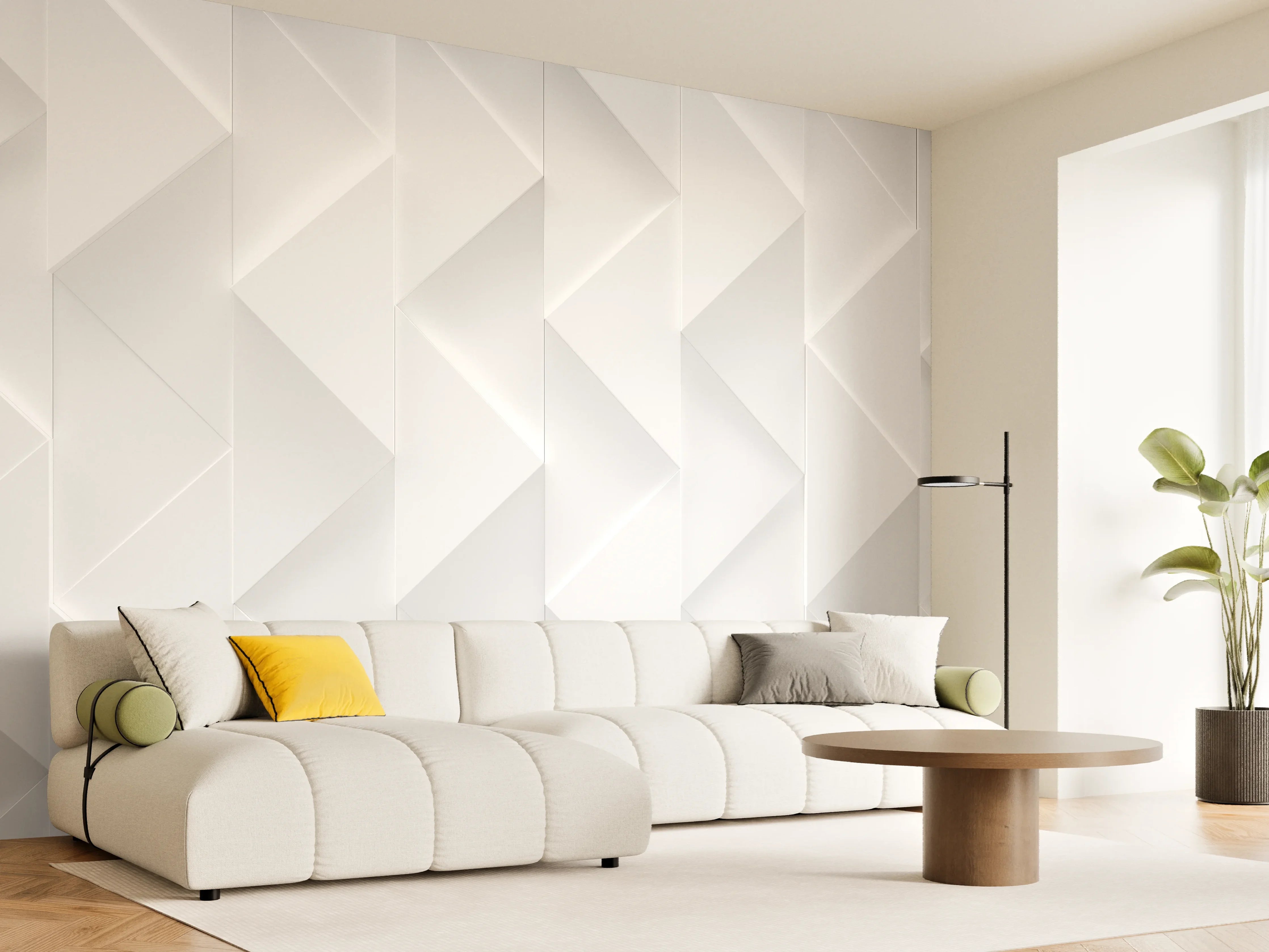 Wandverkleidung Wohnzimmer - Weißes futuristisches Muster