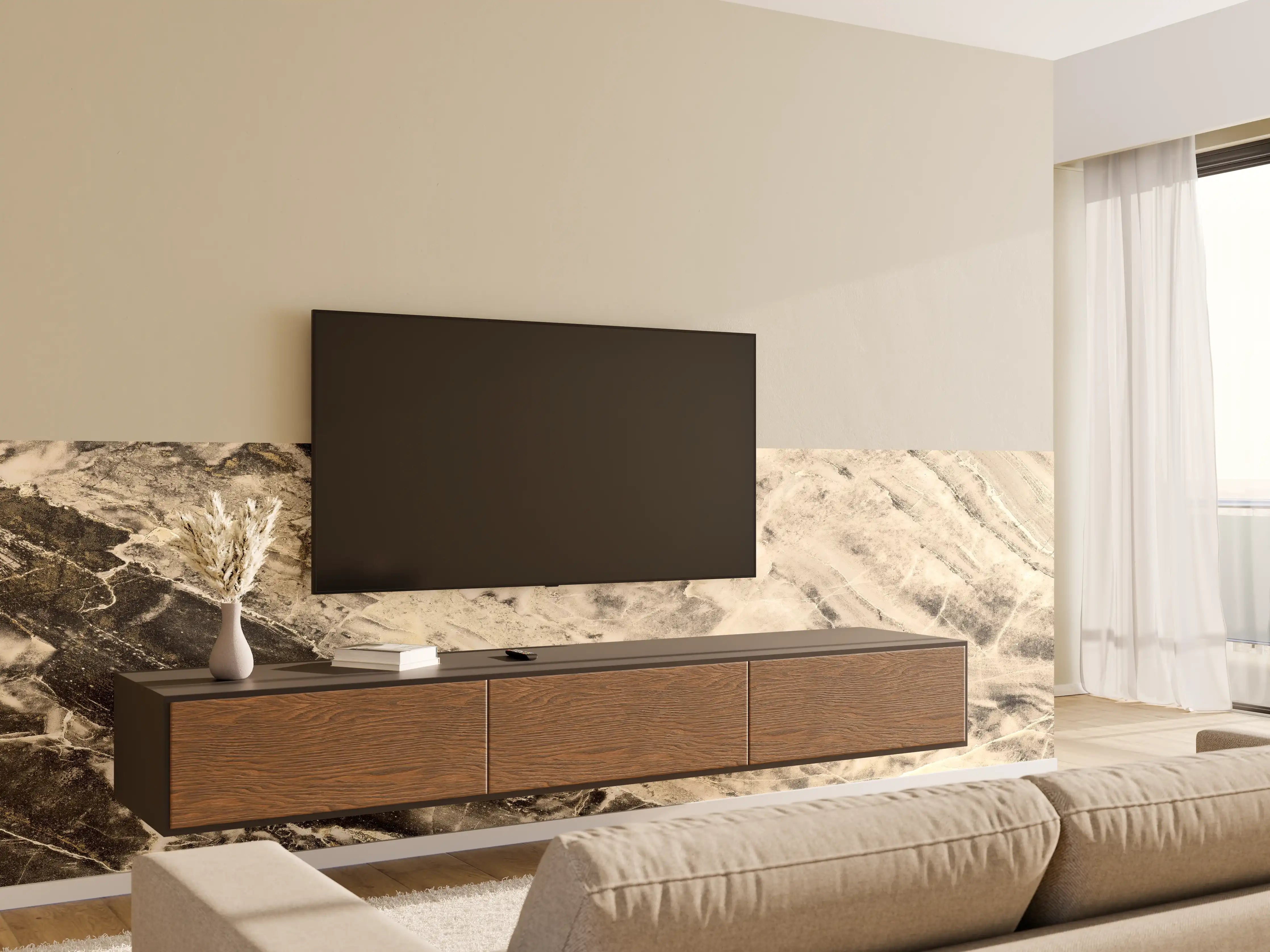 Wandverkleidung Wohnzimmer - Weißliche Marmormuster