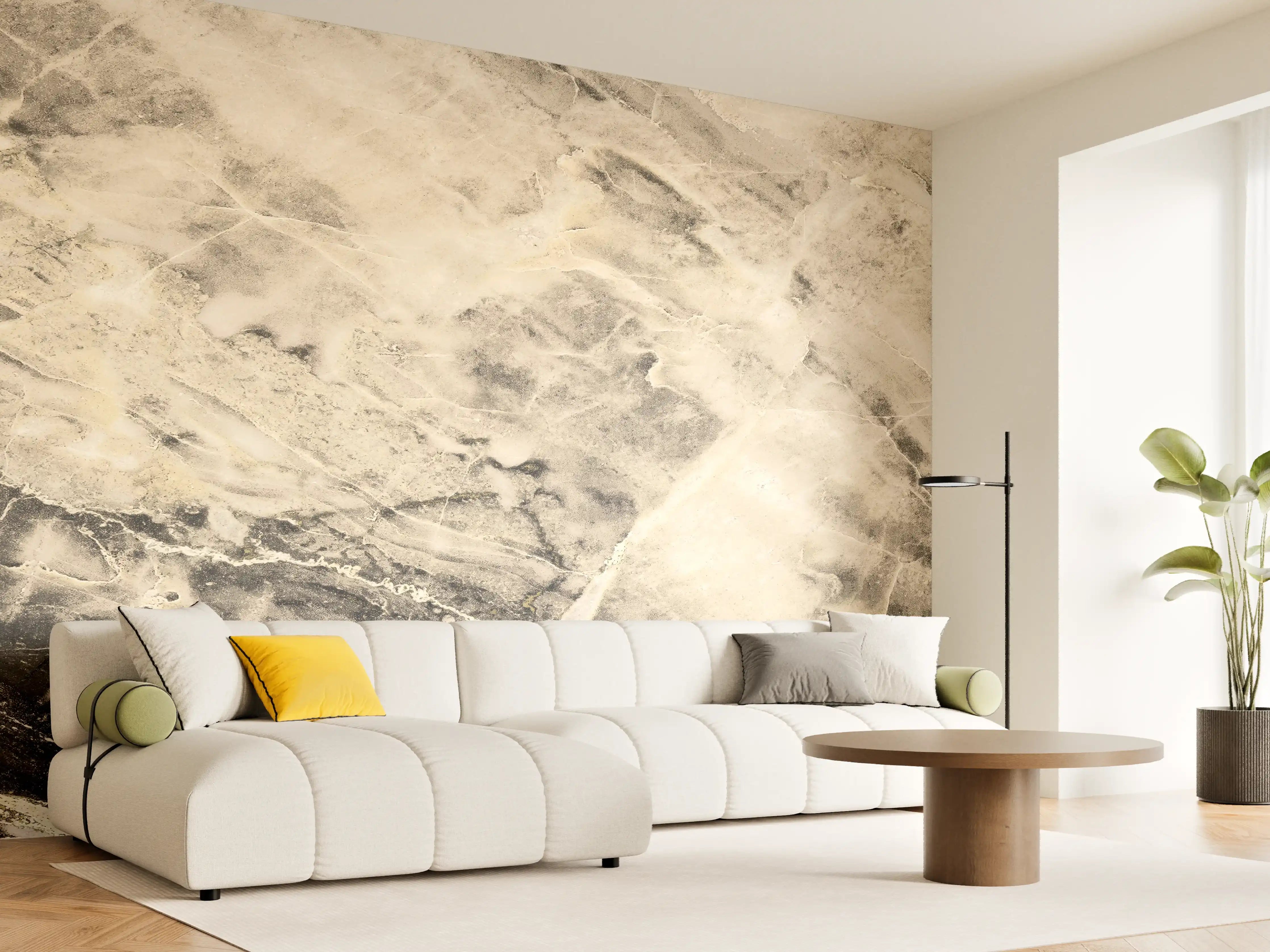 Wandverkleidung Wohnzimmer - Weißliche Marmormuster
