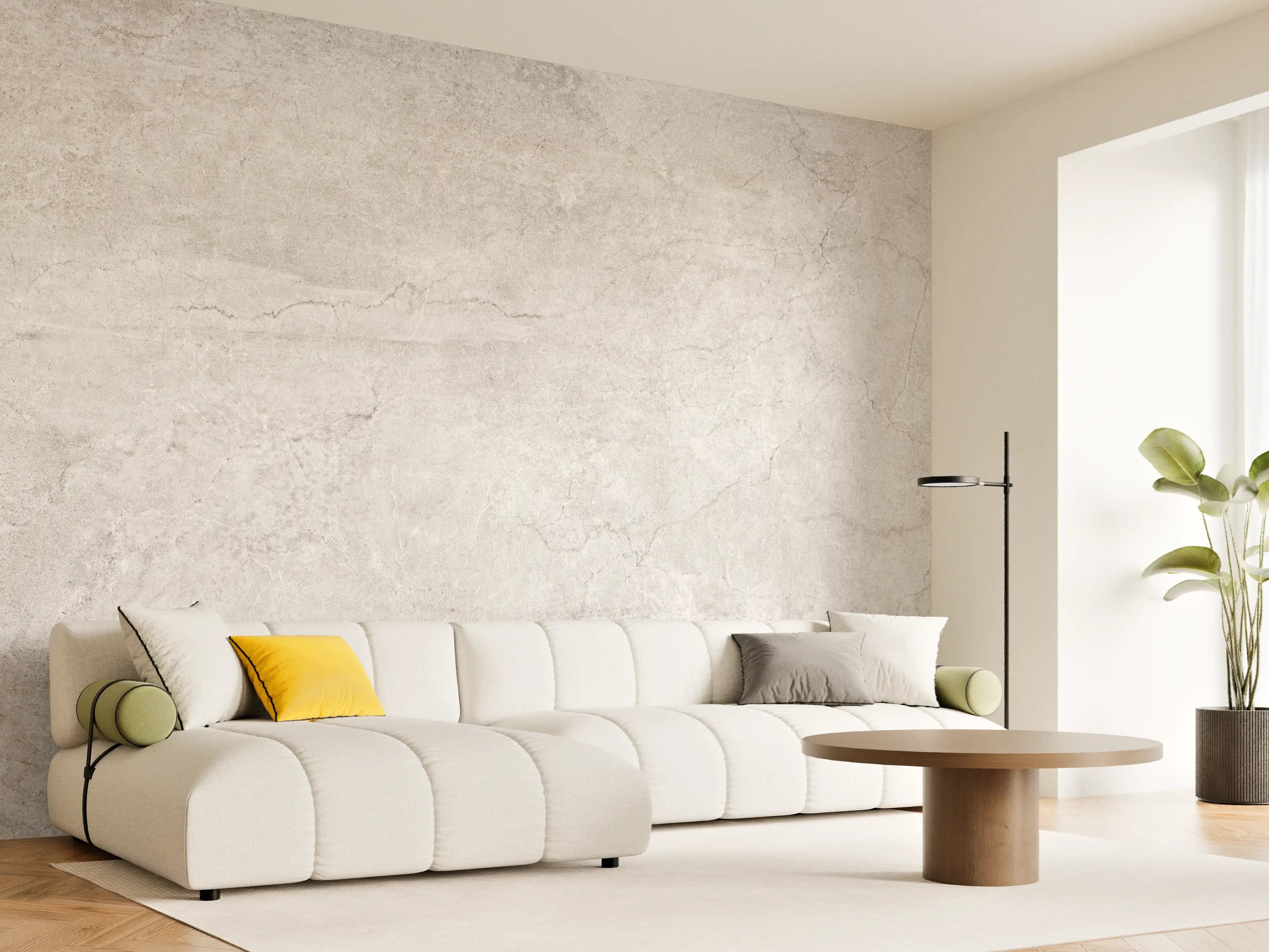 Wandverkleidung Wohnzimmer - Weißliche Zement Textur 