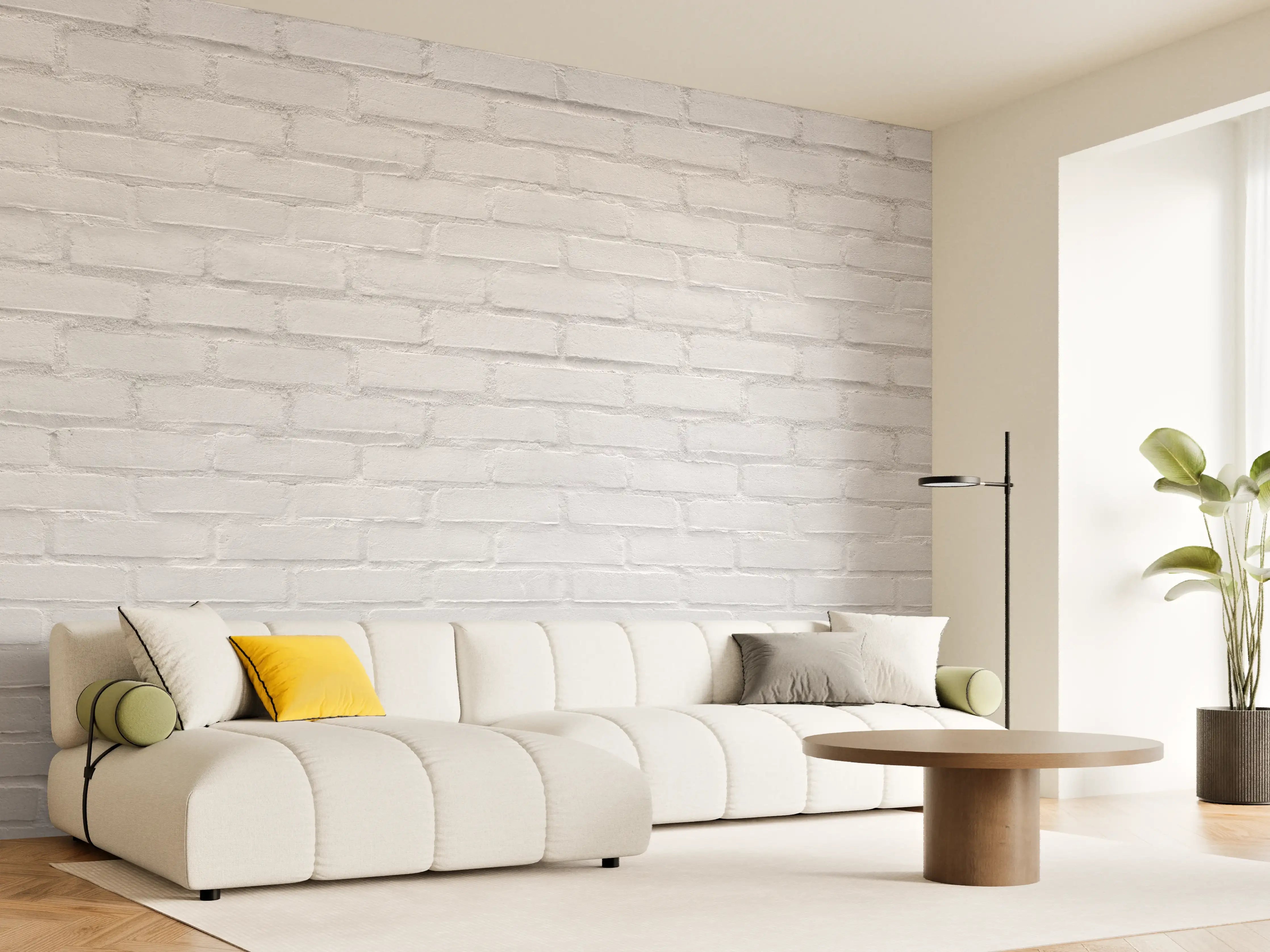 Wandverkleidung Wohnzimmer - Weißliche Ziegelwand