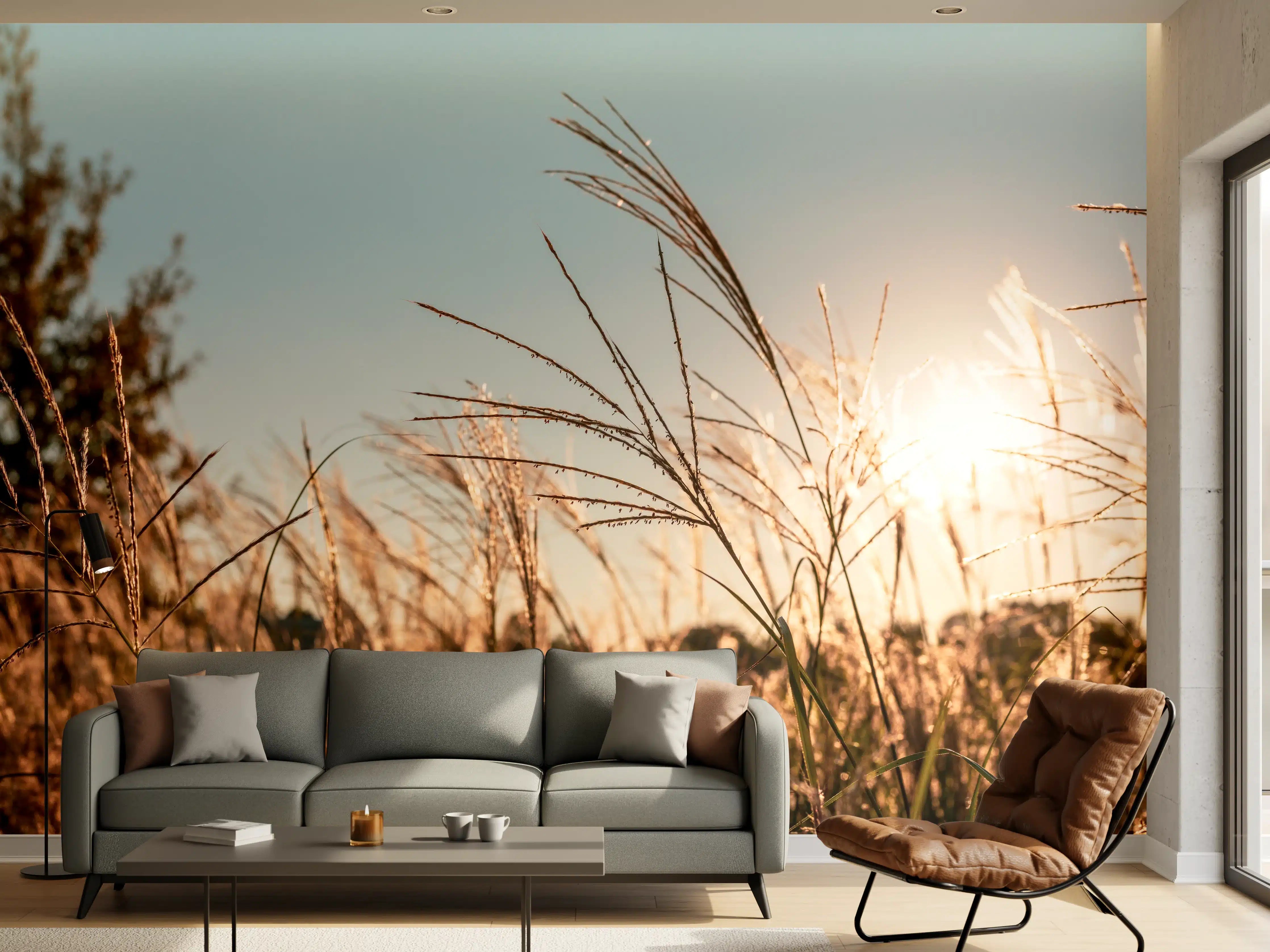 Wandverkleidung Wohnzimmer - Weizenfeld in der Sonne