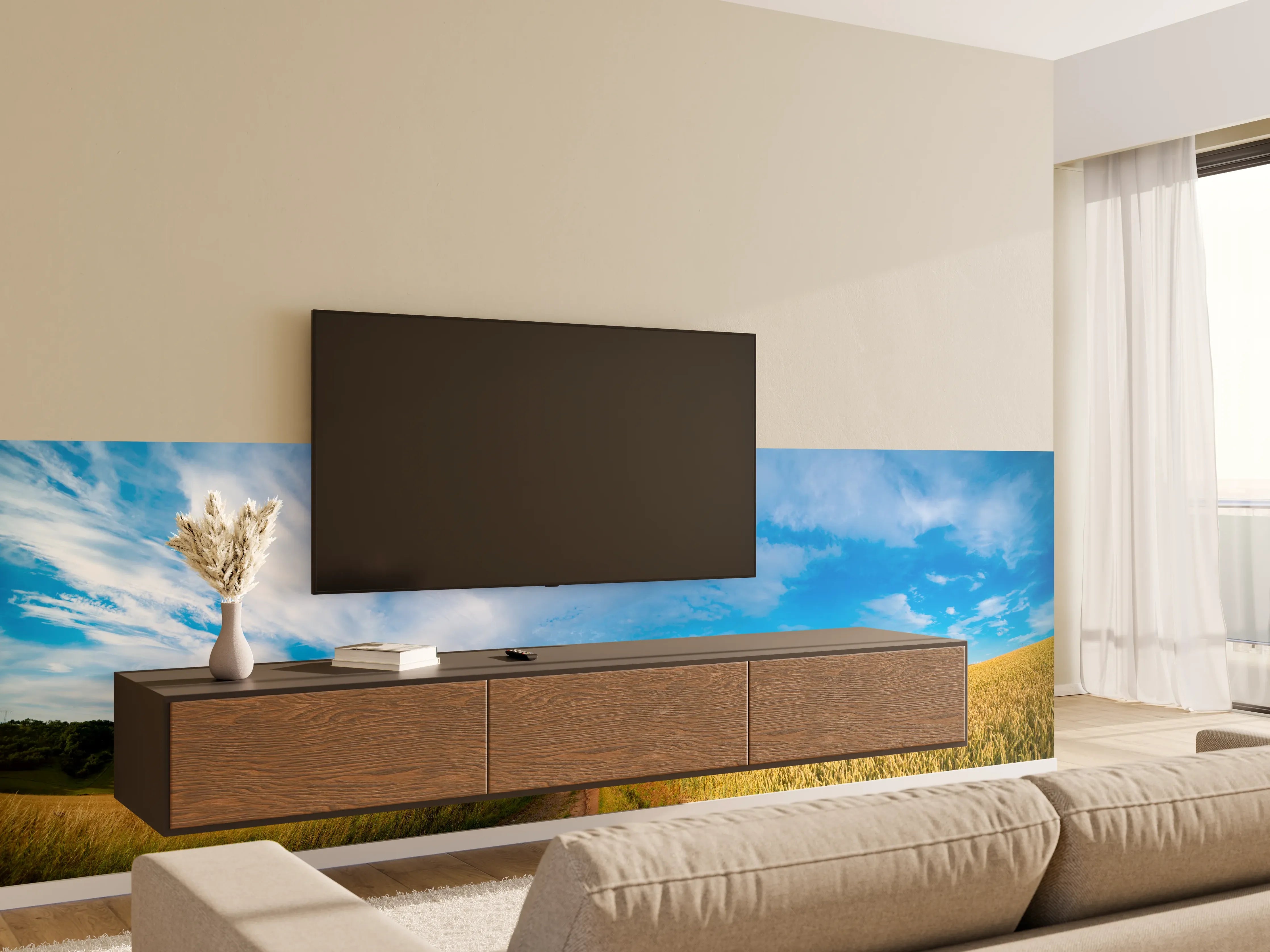 Wandverkleidung Wohnzimmer - Weizenfeldes am Morgen - Kansas