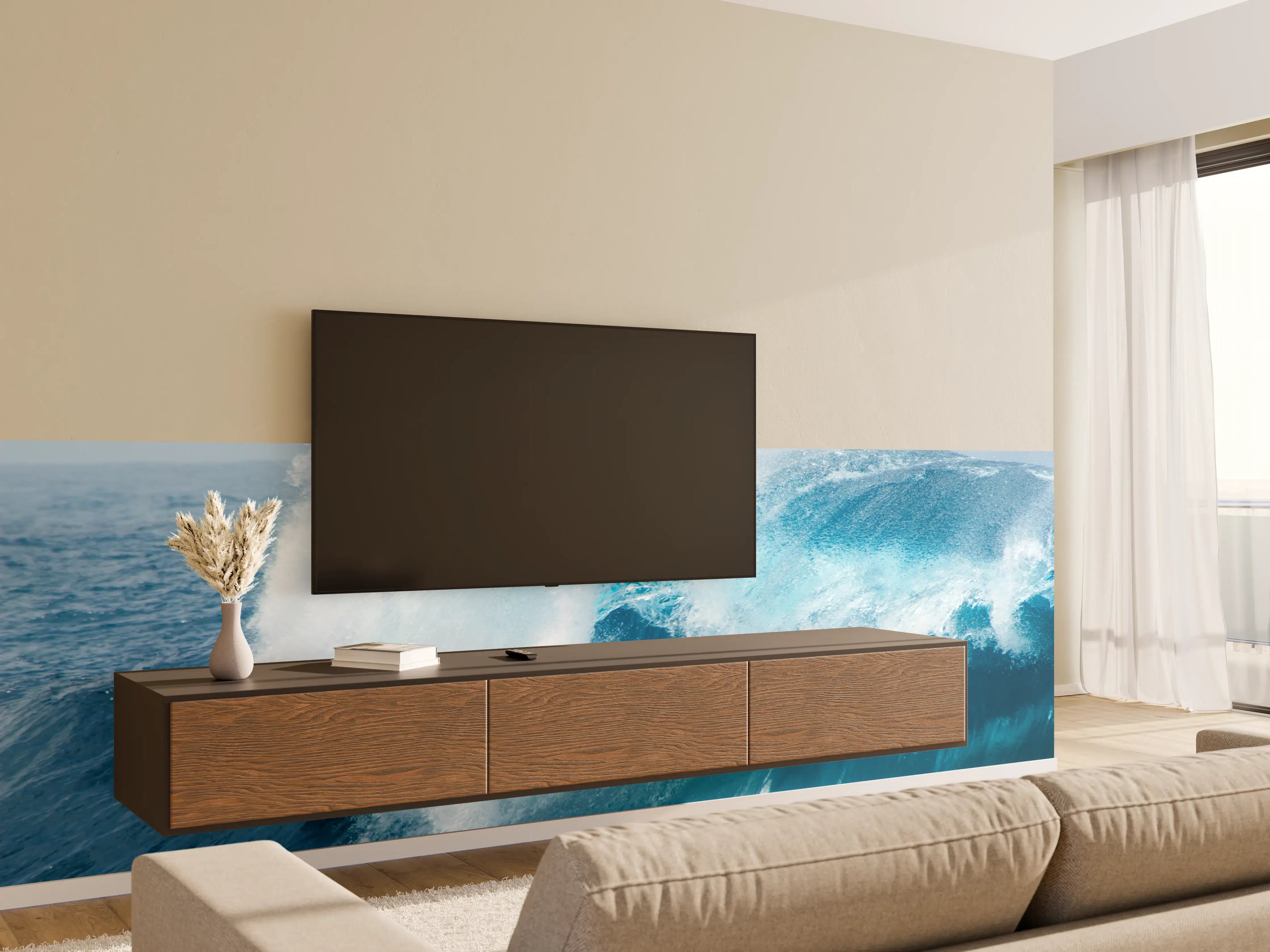 Wandverkleidung Wohnzimmer - Wellenmeer in Bewegung