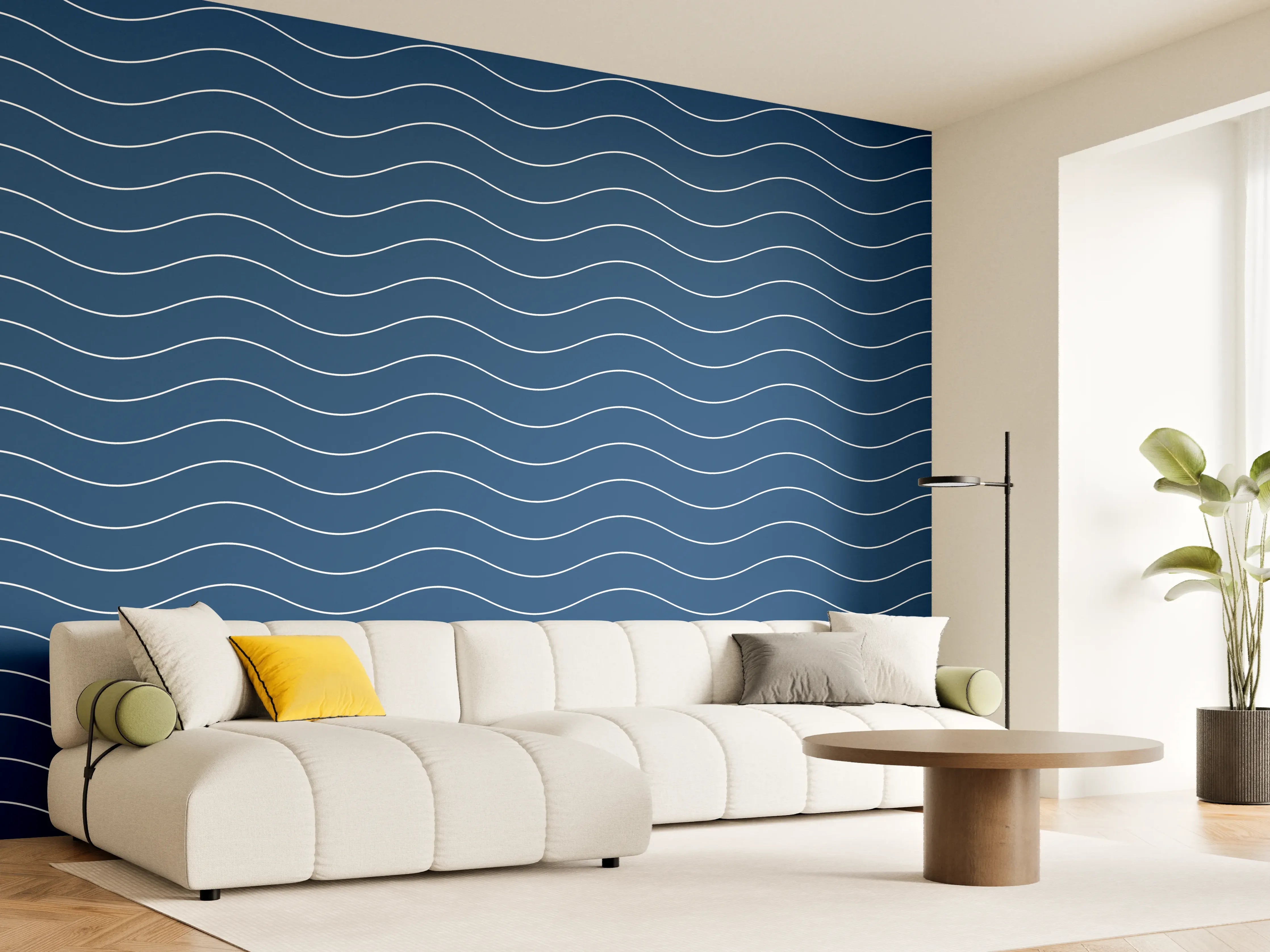 Wandverkleidung Wohnzimmer - Wellenmuster in Blau - Moderne Wanddekoration