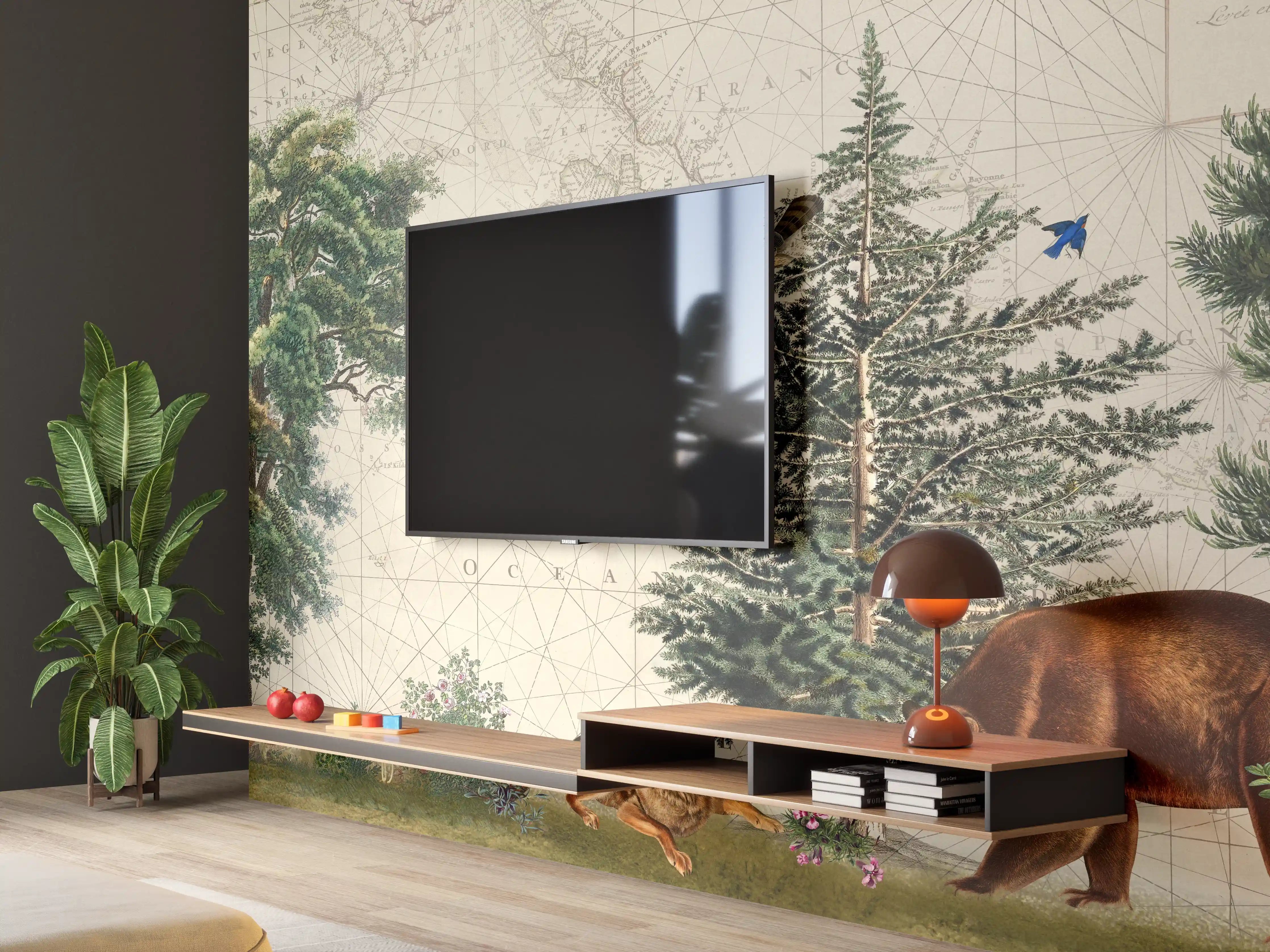 Wandverkleidung Wohnzimmer - Weltkarte mit tropischem Wald