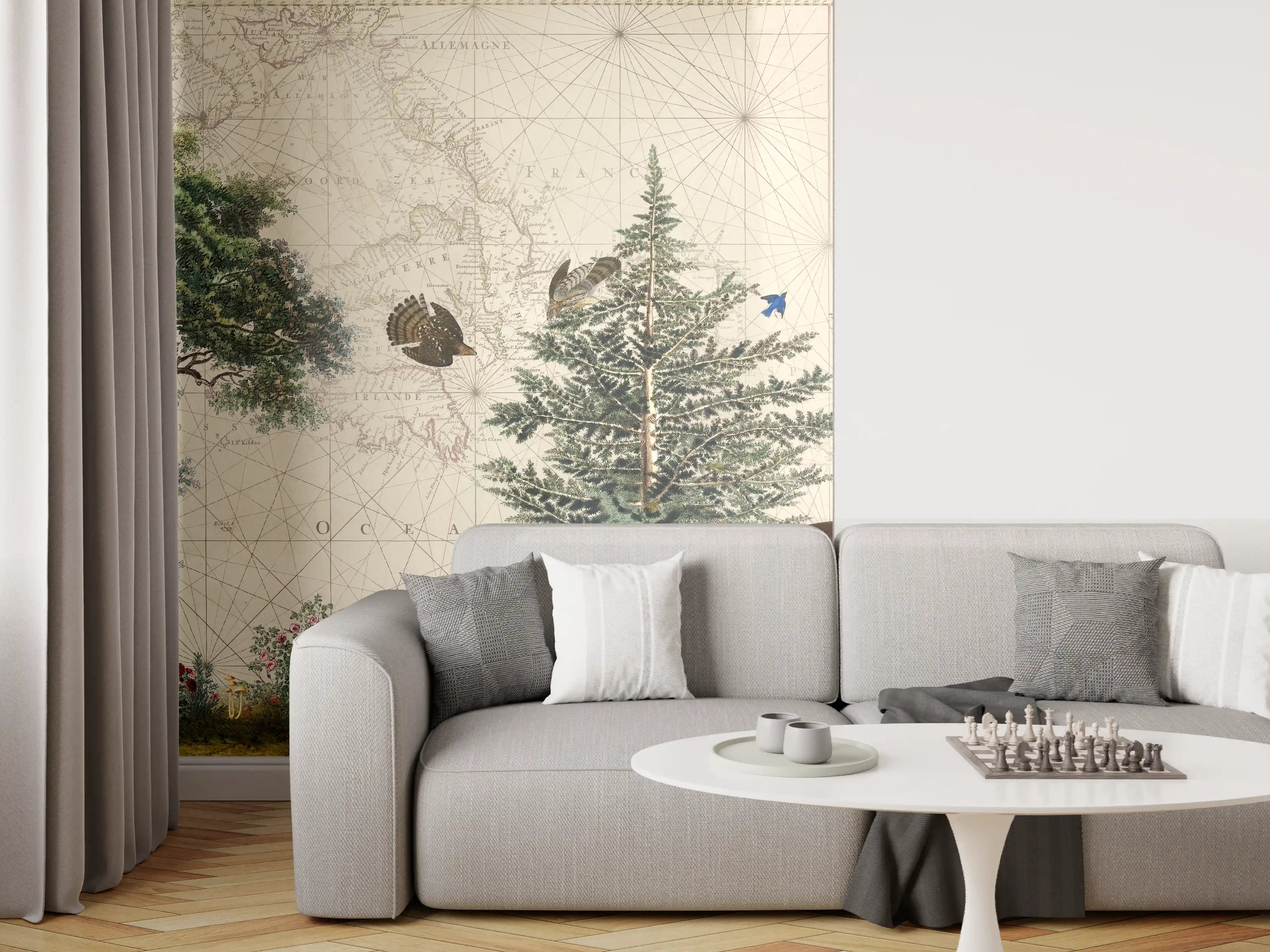 Wandverkleidung Wohnzimmer - Weltkarte mit tropischem Wald
