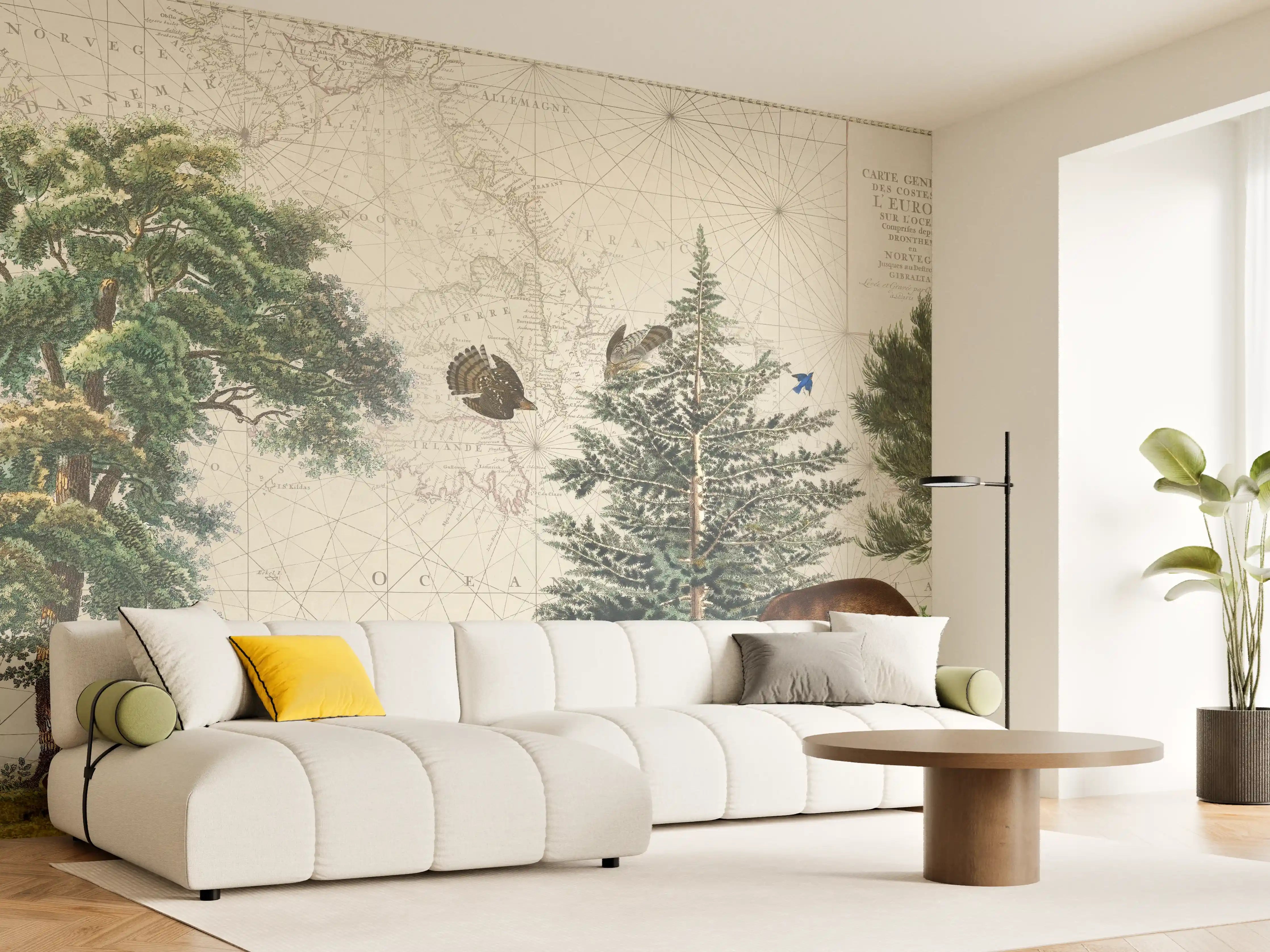 Wandverkleidung Wohnzimmer - Weltkarte mit tropischem Wald
