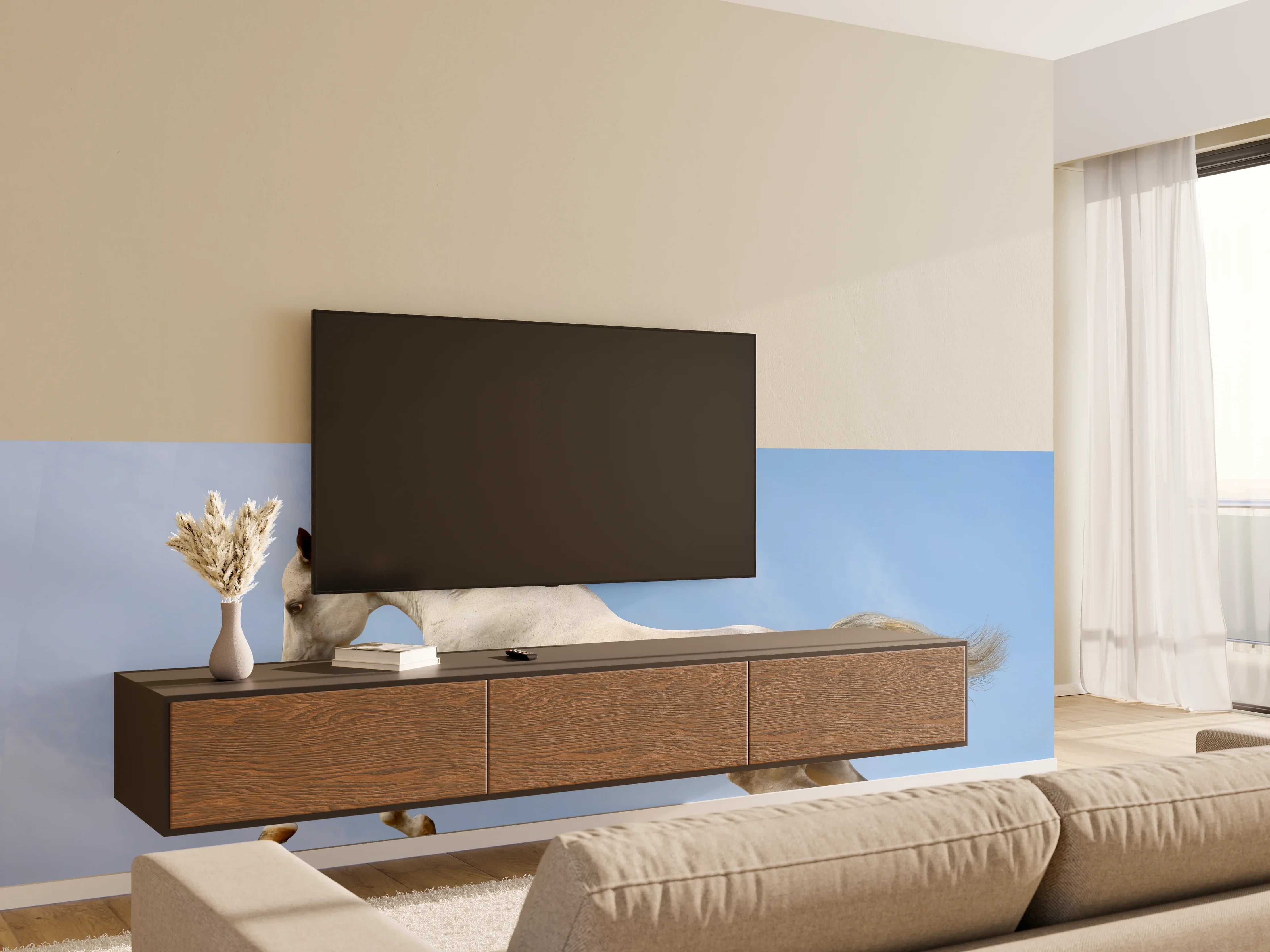 Wandverkleidung Wohnzimmer - Wilder Araber-Hengst 
