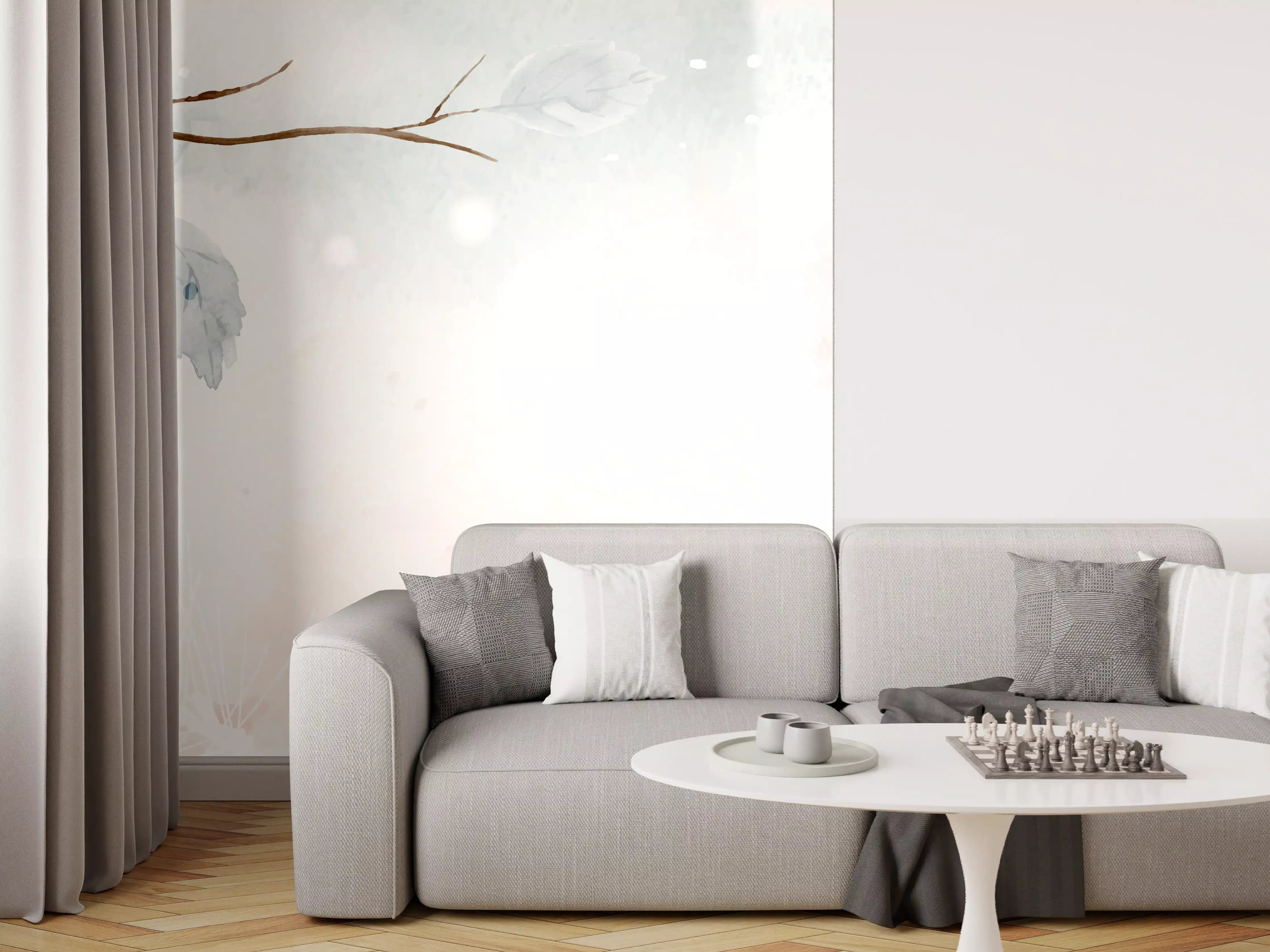 Wandverkleidung Wohnzimmer - Winter-Aquarell in Erdtönen