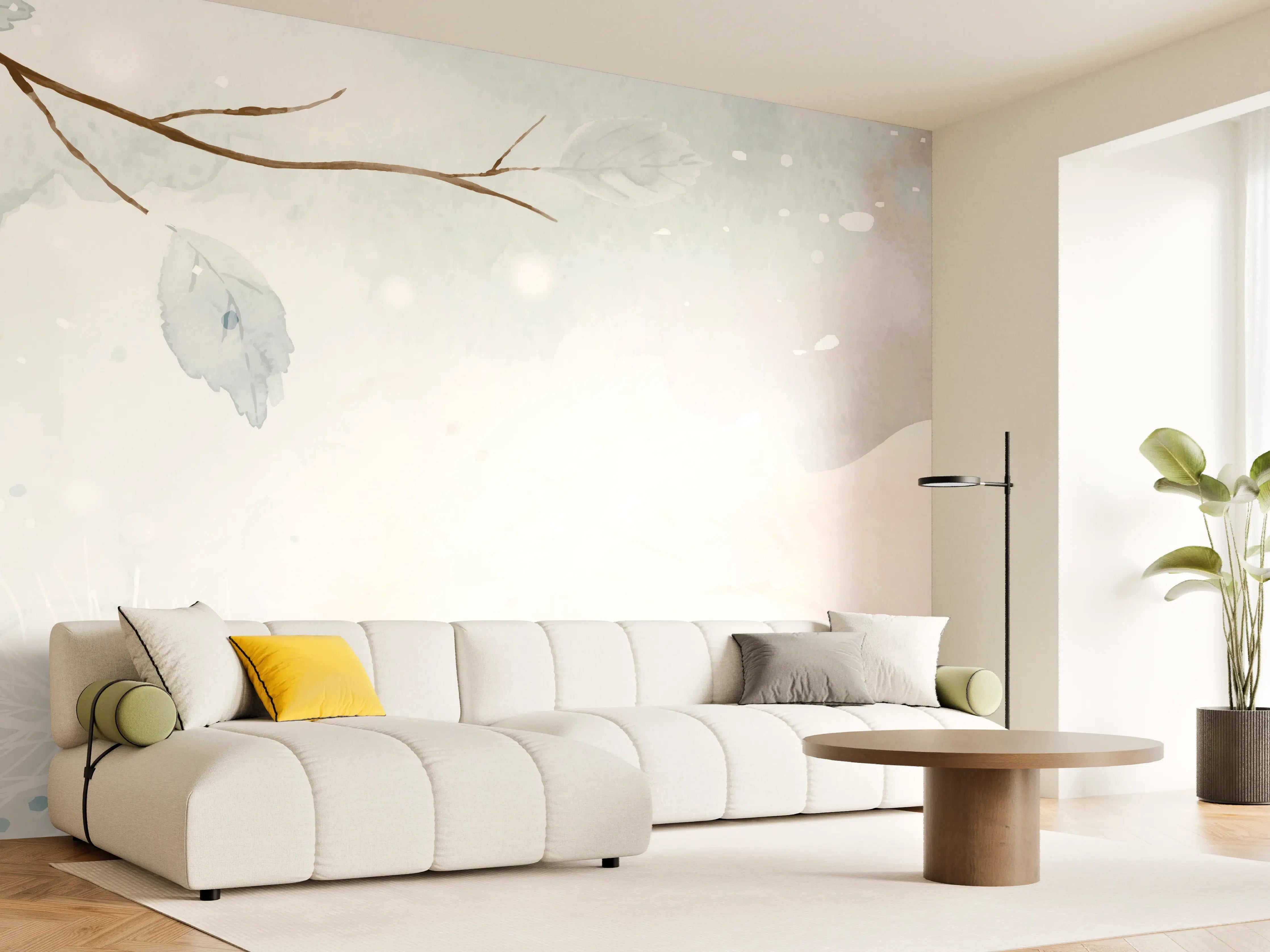 Wandverkleidung Wohnzimmer - Winter-Aquarell in Erdtönen