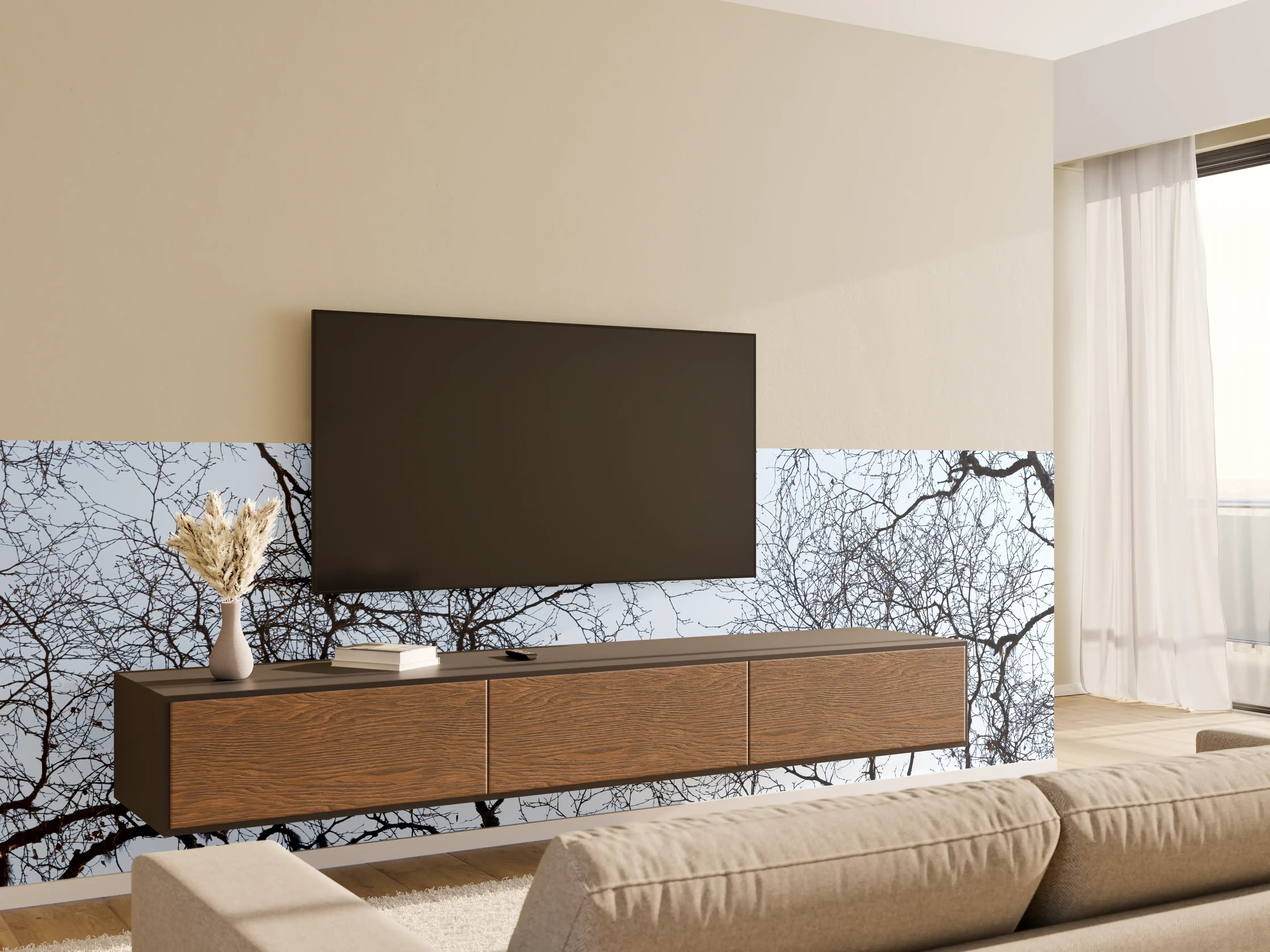 Wandverkleidung Wohnzimmer - Winterliche Baumlandschaft im Frost