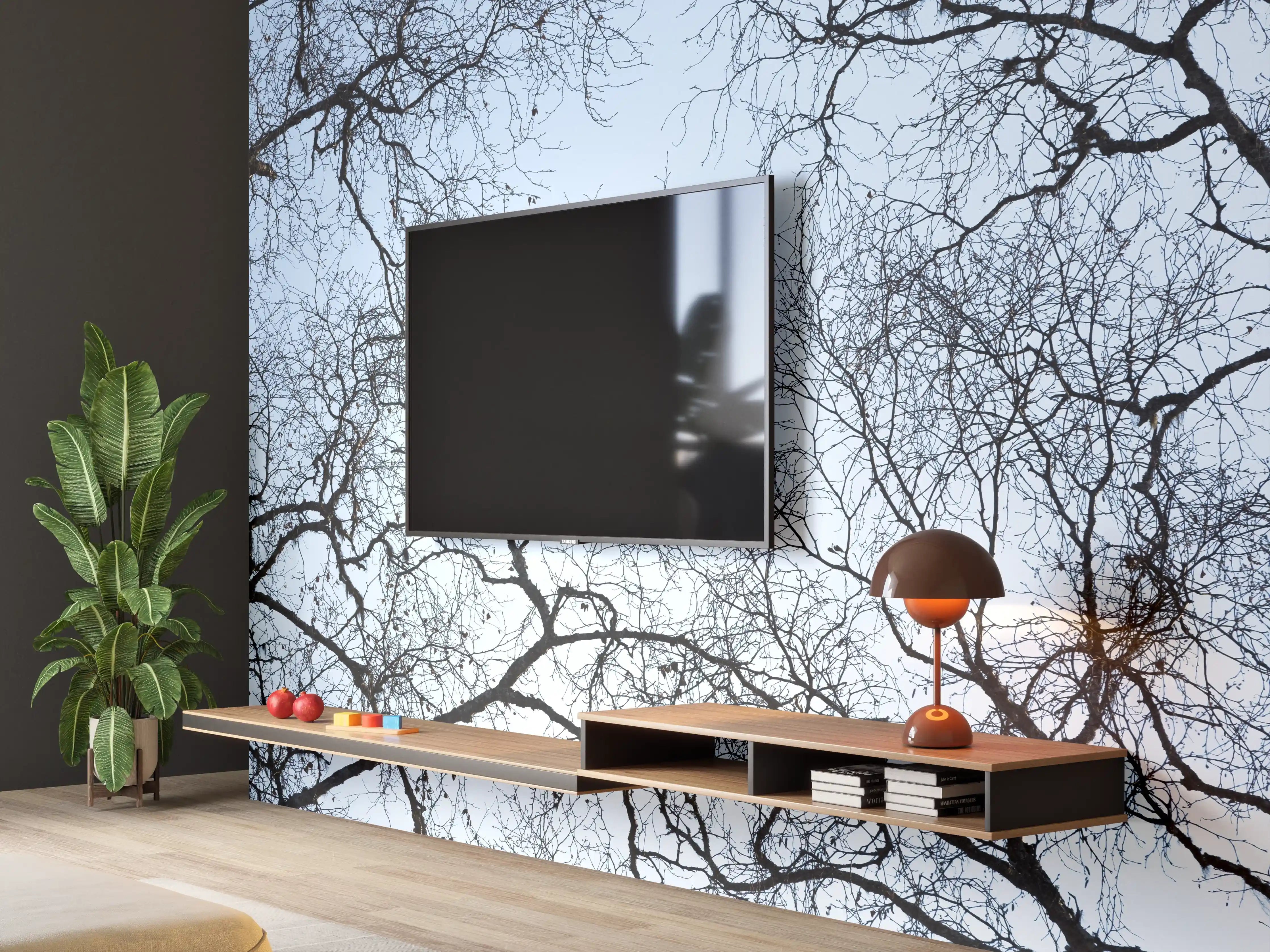 Wandverkleidung Wohnzimmer - Winterliche Baumlandschaft im Frost