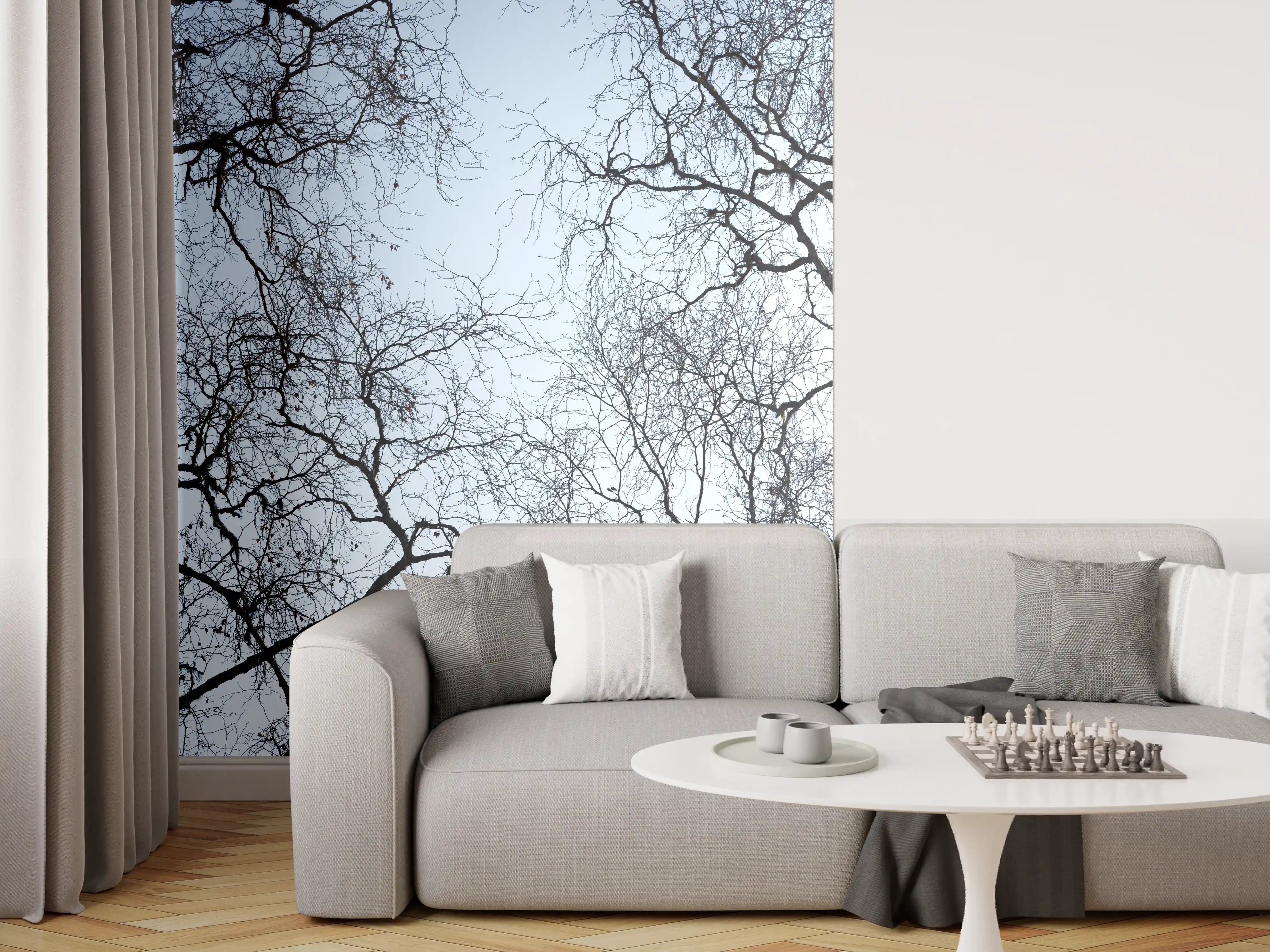 Wandverkleidung Wohnzimmer - Winterliche Baumlandschaft im Frost