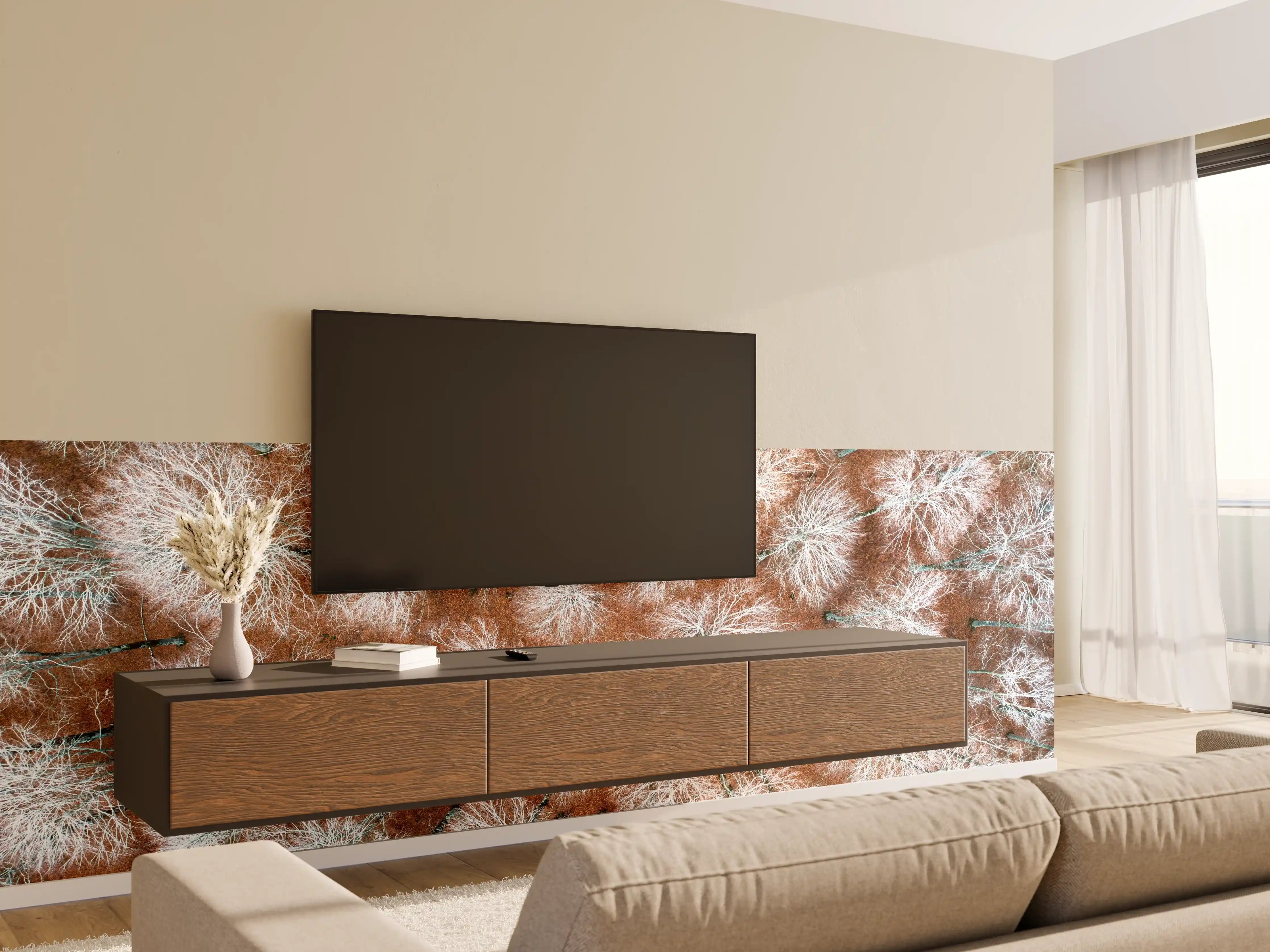 Wandverkleidung Wohnzimmer - Winterliche Baumlandschaft in Naturfarben