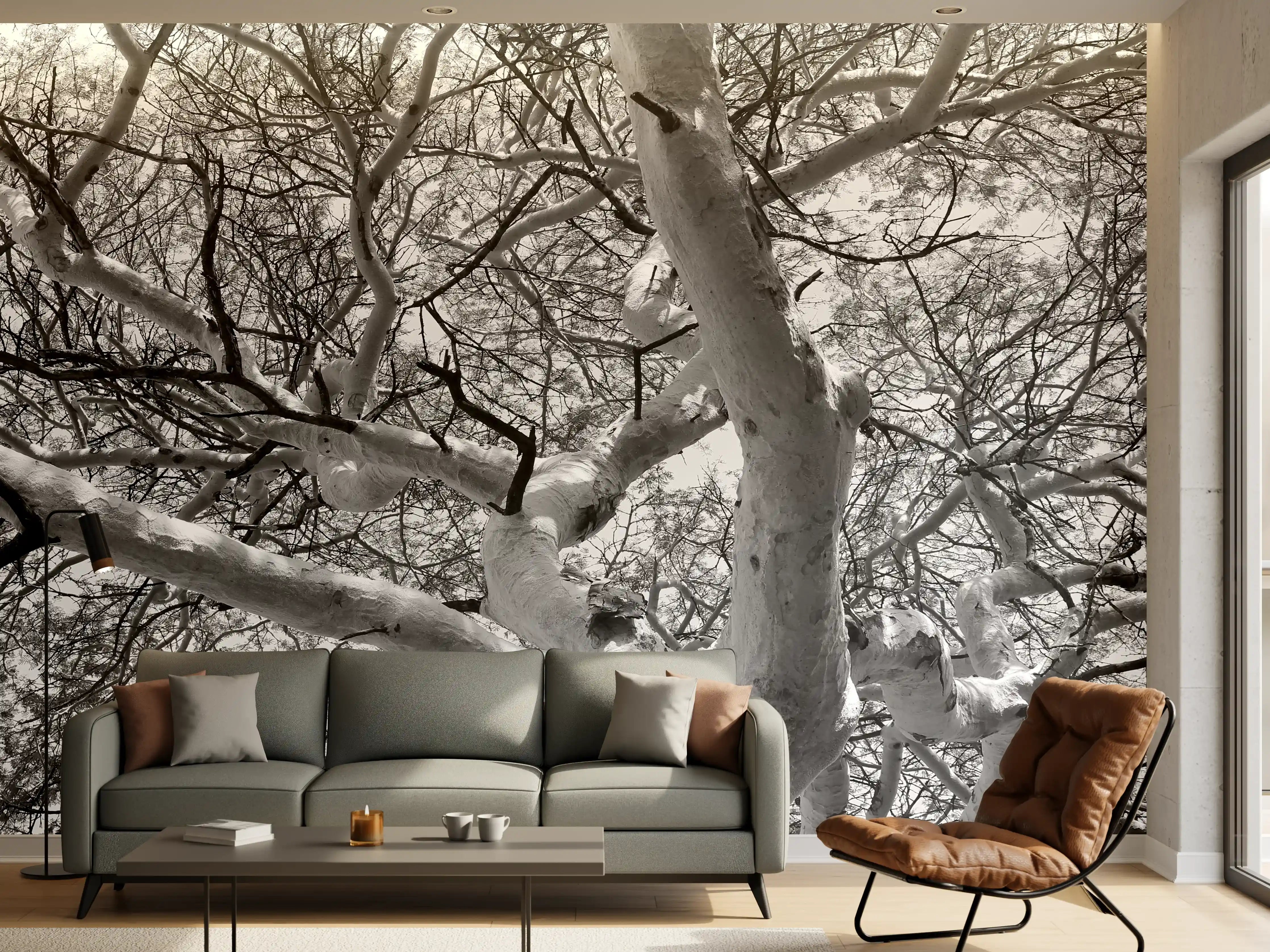 Wandverkleidung Wohnzimmer - Winterlicher Baum in Schneelandschaft