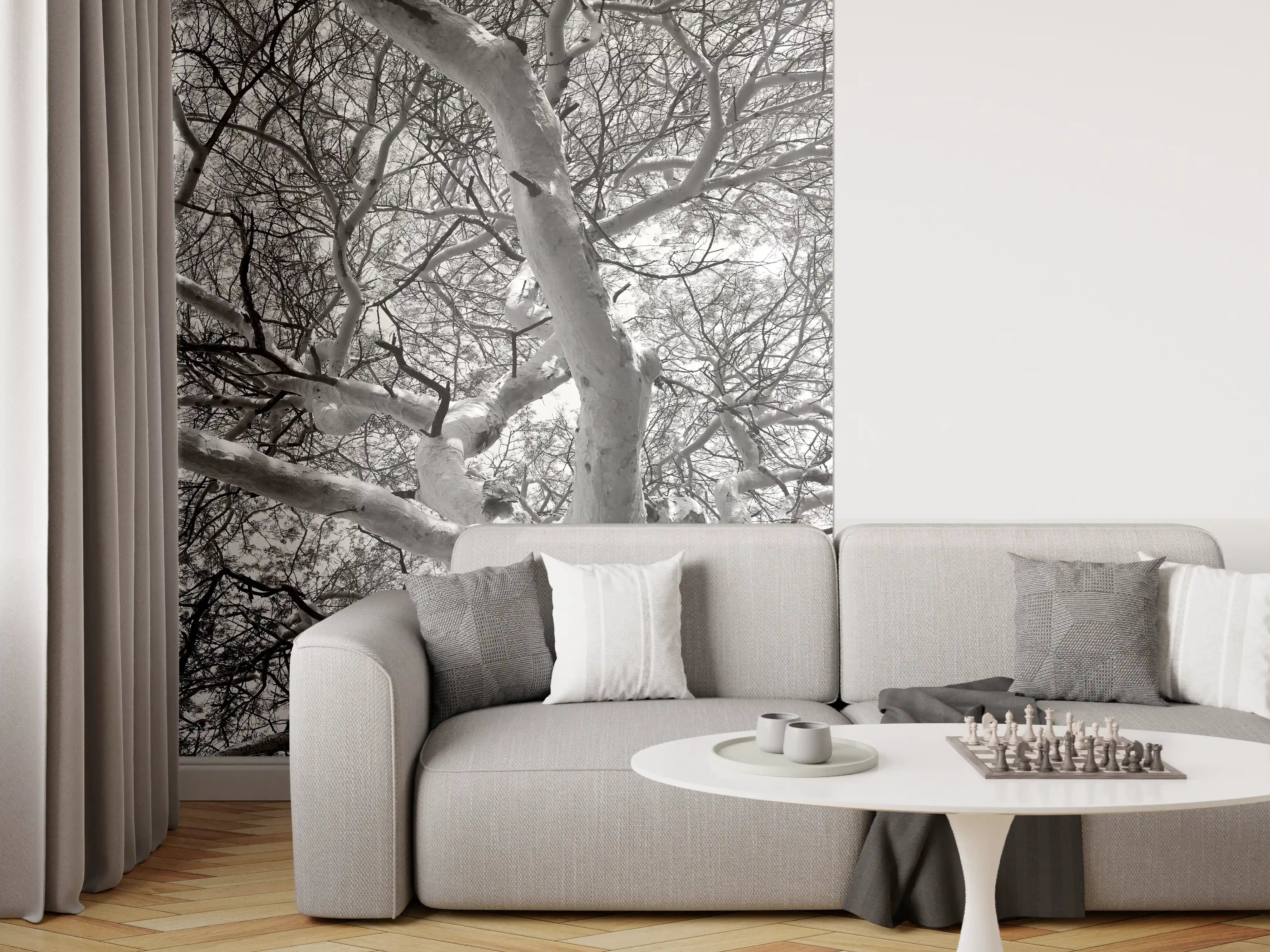 Wandverkleidung Wohnzimmer - Winterlicher Baum in Schneelandschaft