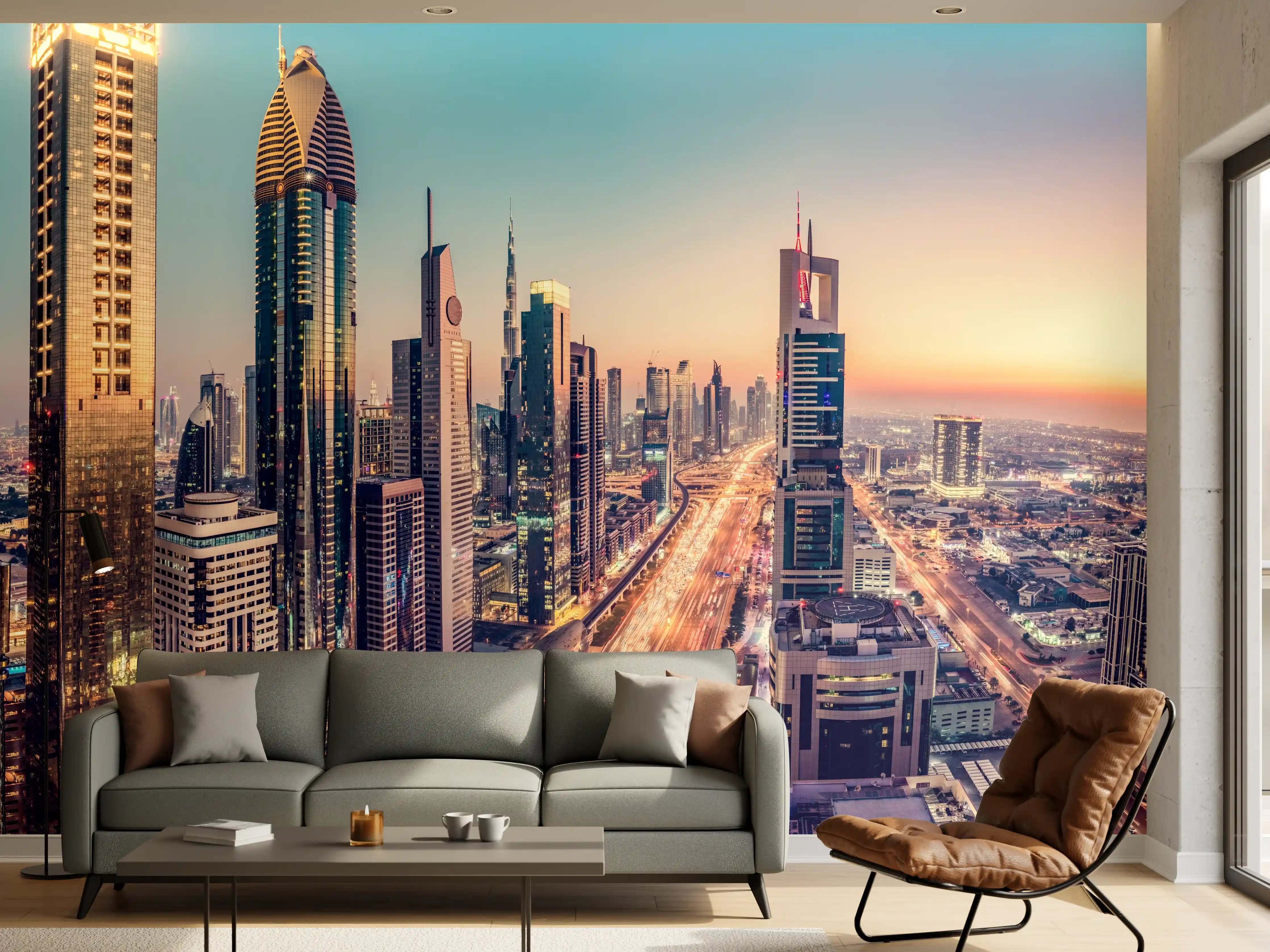 Wandverkleidung Wohnzimmer - Wolkenkratzer - Hochhäuser in der Innenstadt von Dubai
