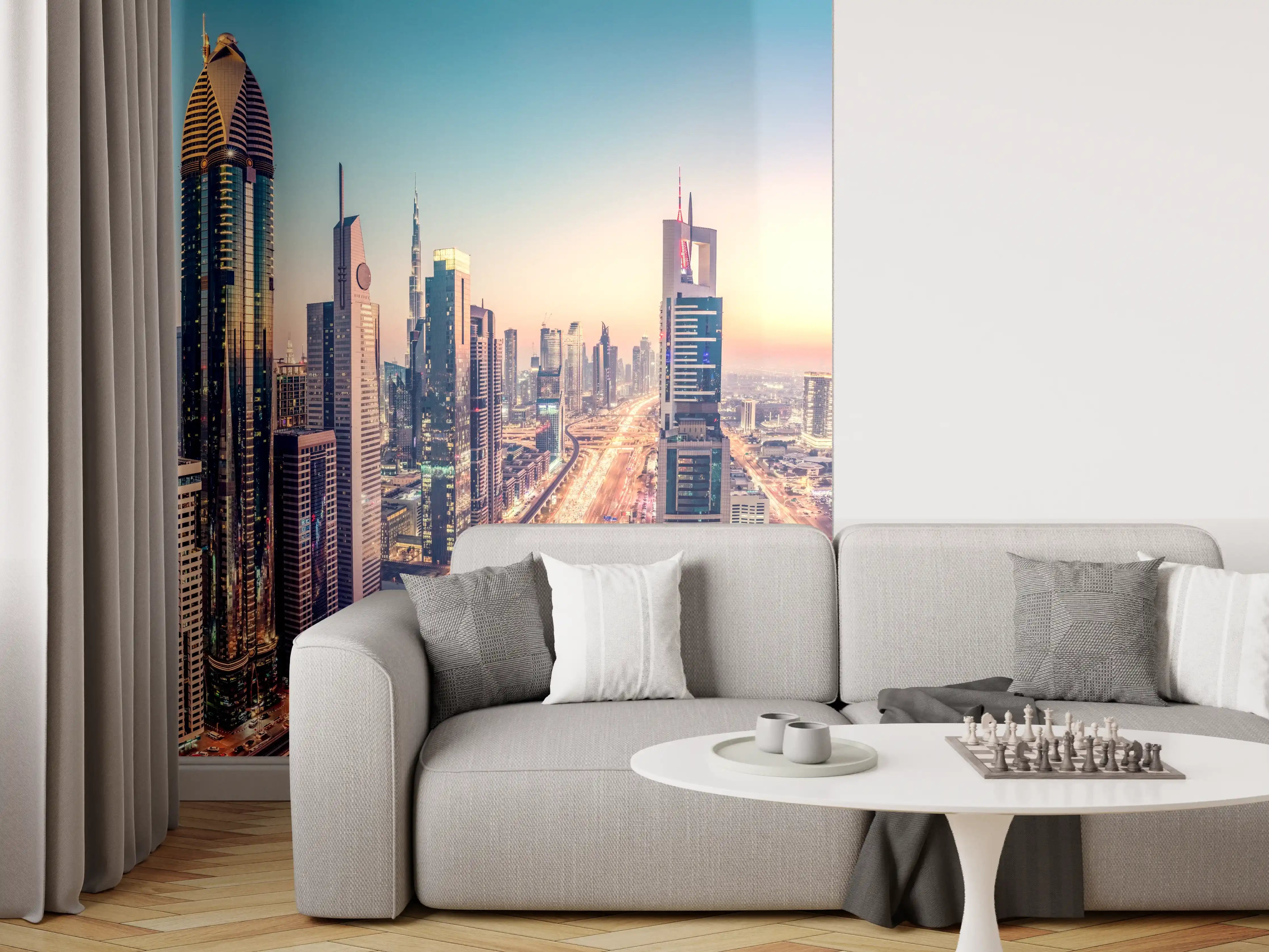 Wandverkleidung Wohnzimmer - Wolkenkratzer - Hochhäuser in der Innenstadt von Dubai