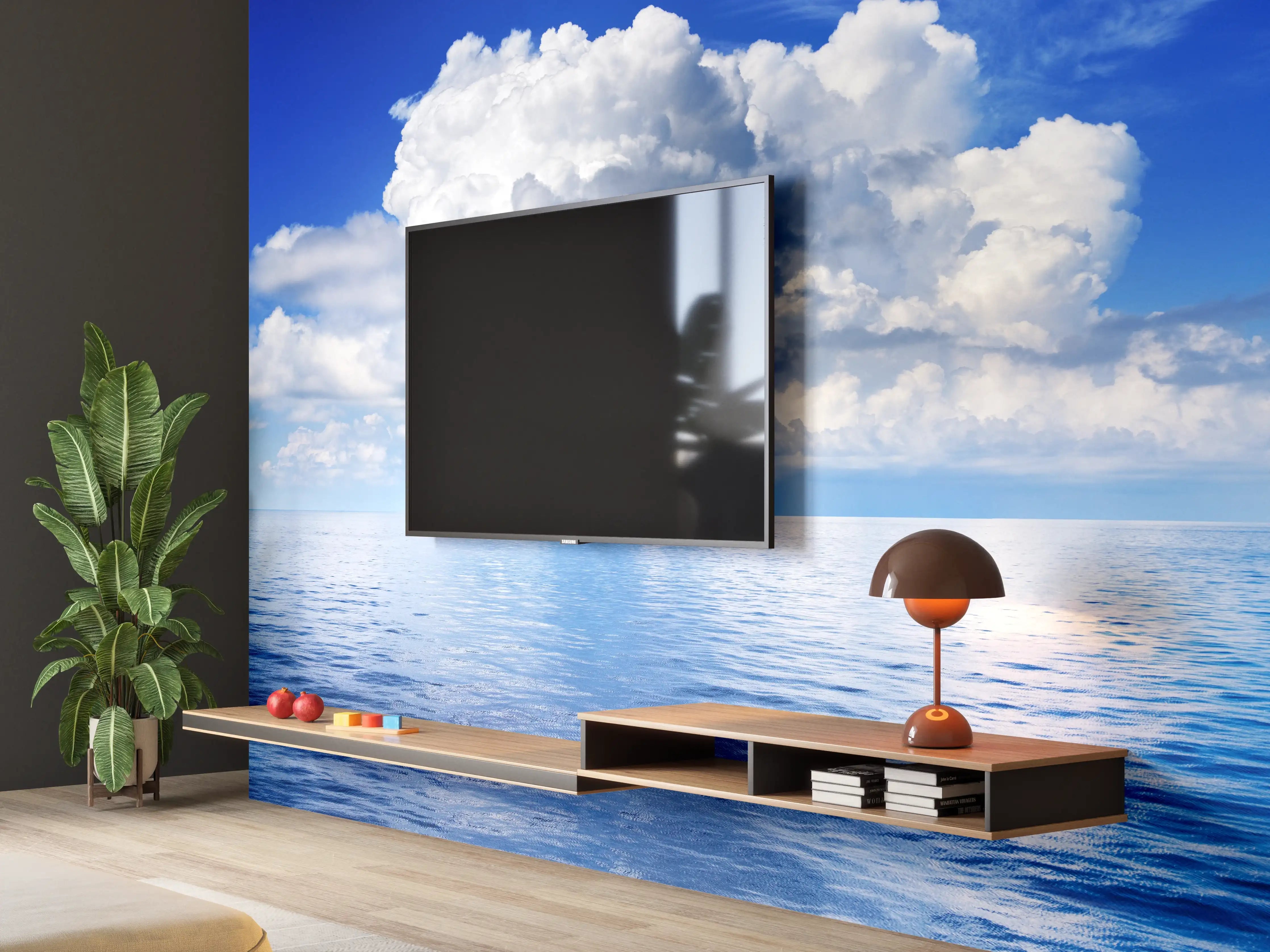 Wandverkleidung Wohnzimmer - Wolkenkulisse über dem Ozean