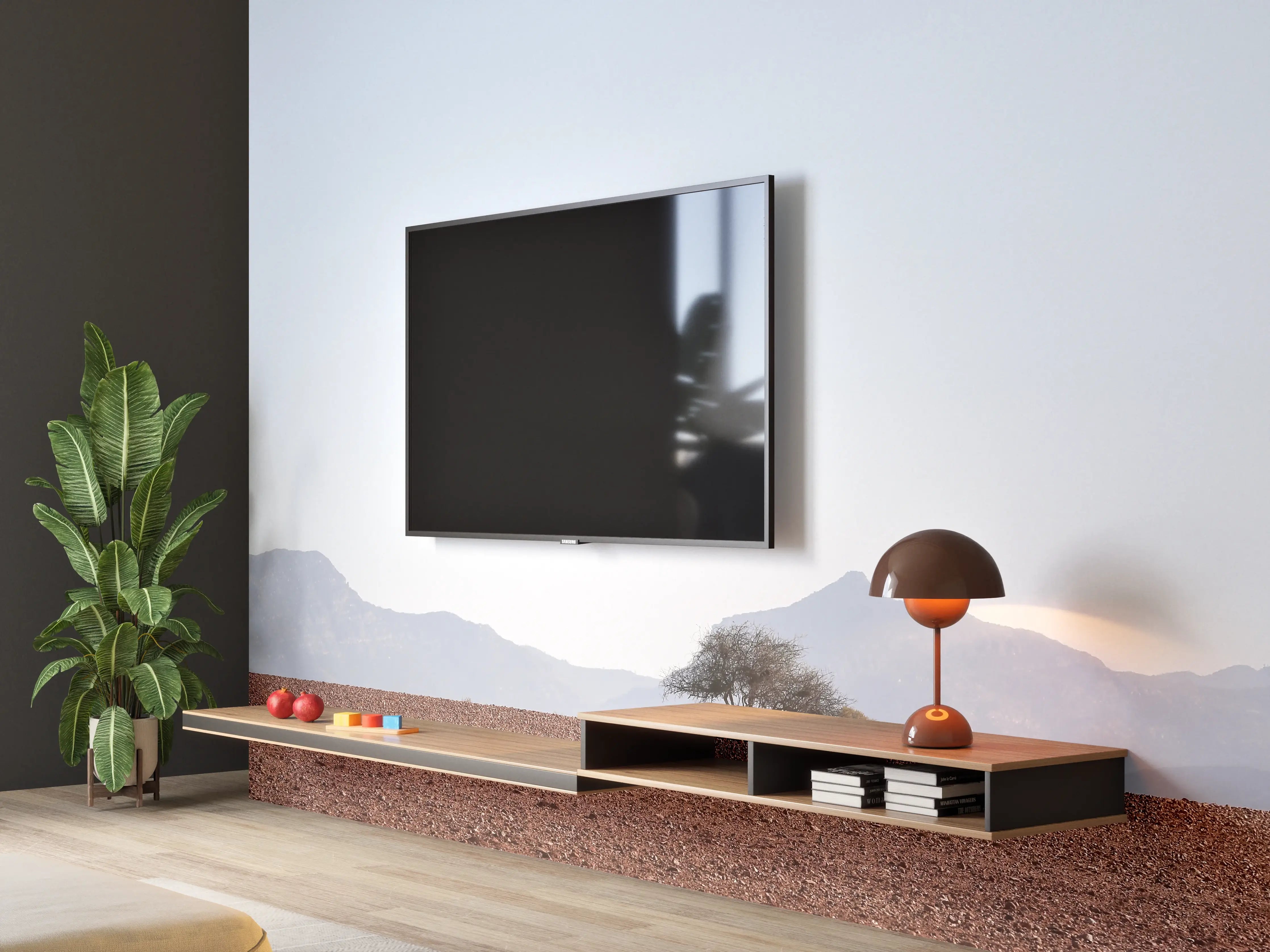 Wandverkleidung Wohnzimmer - Wüstenlandschaft mit einzelner Baum