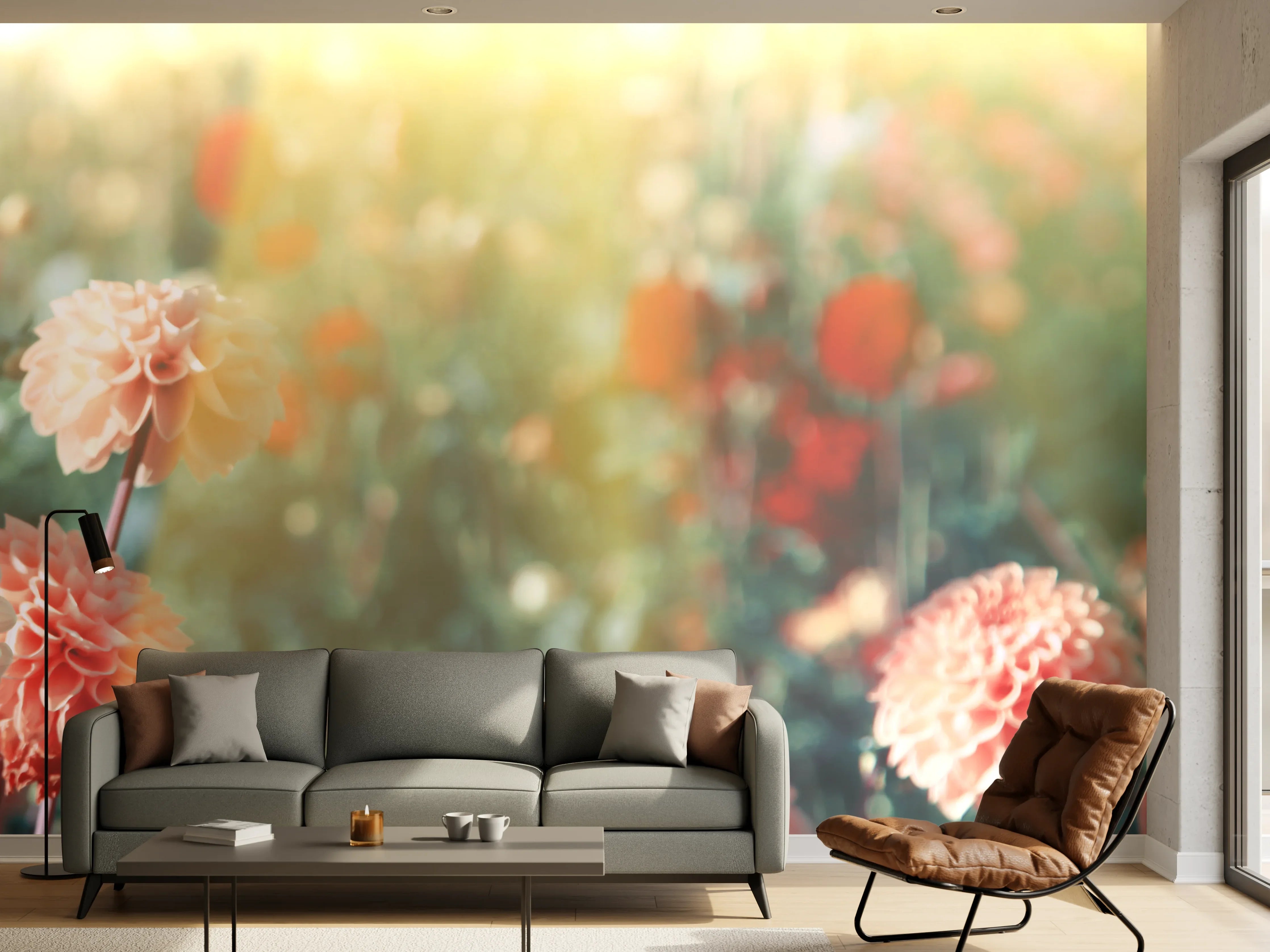 Wandverkleidung Wohnzimmer - Wunderschöne Blumen im Sommer
