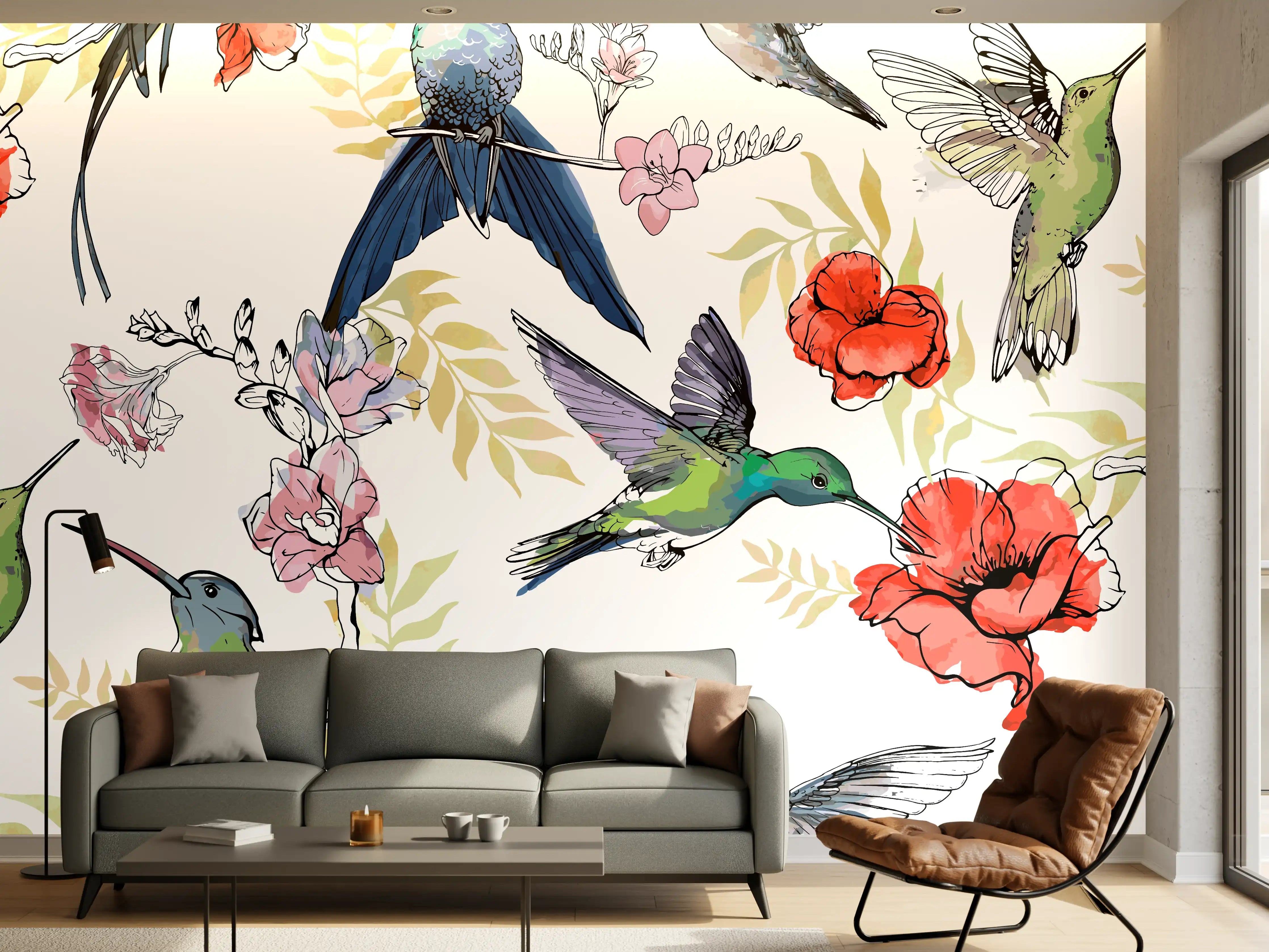 Wandverkleidung Wohnzimmer - Wunderschöne Kolibris