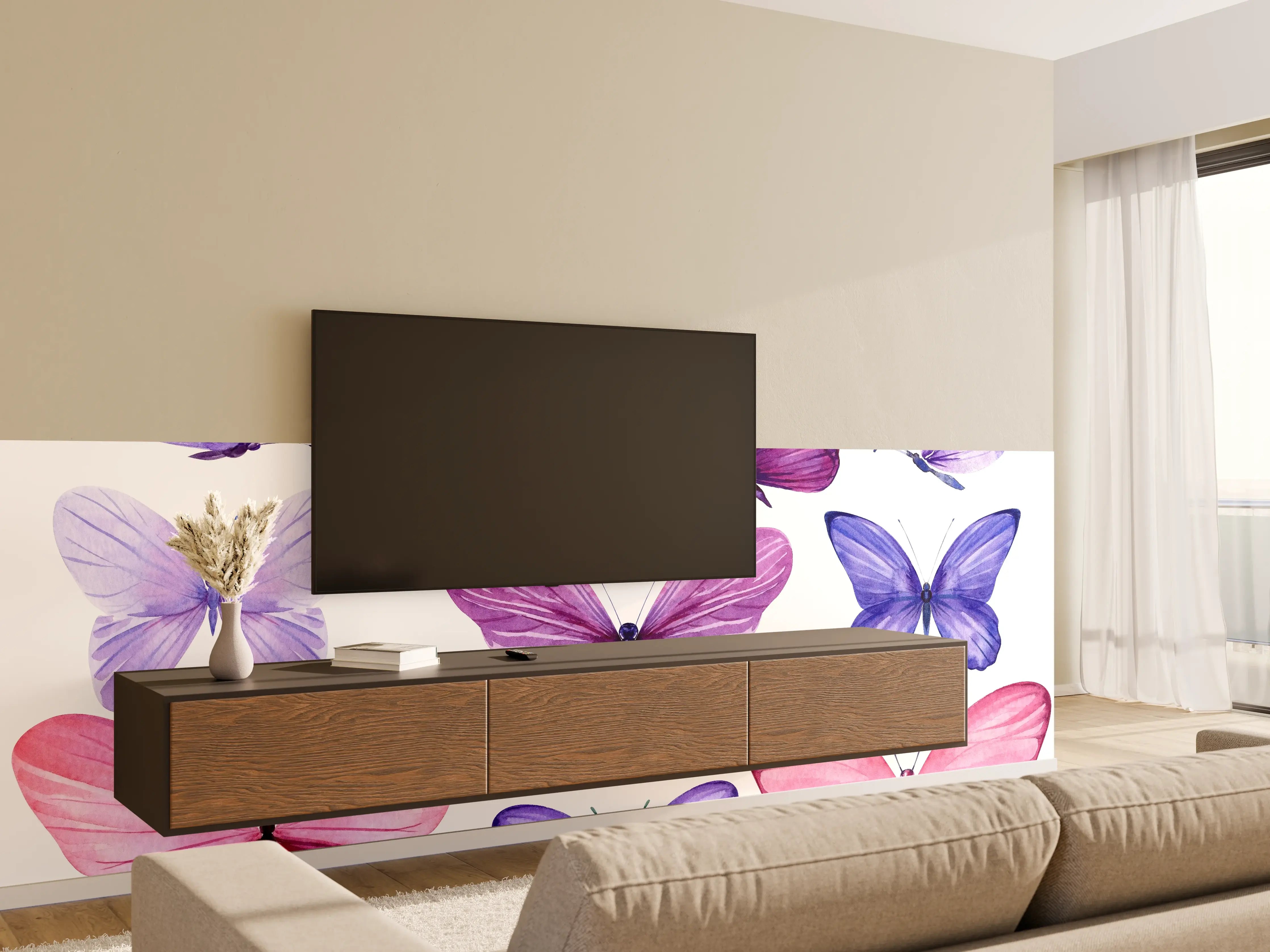 Wandverkleidung Wohnzimmer - Wunderschöne Schmetterlinge auf weißem Hintergrund