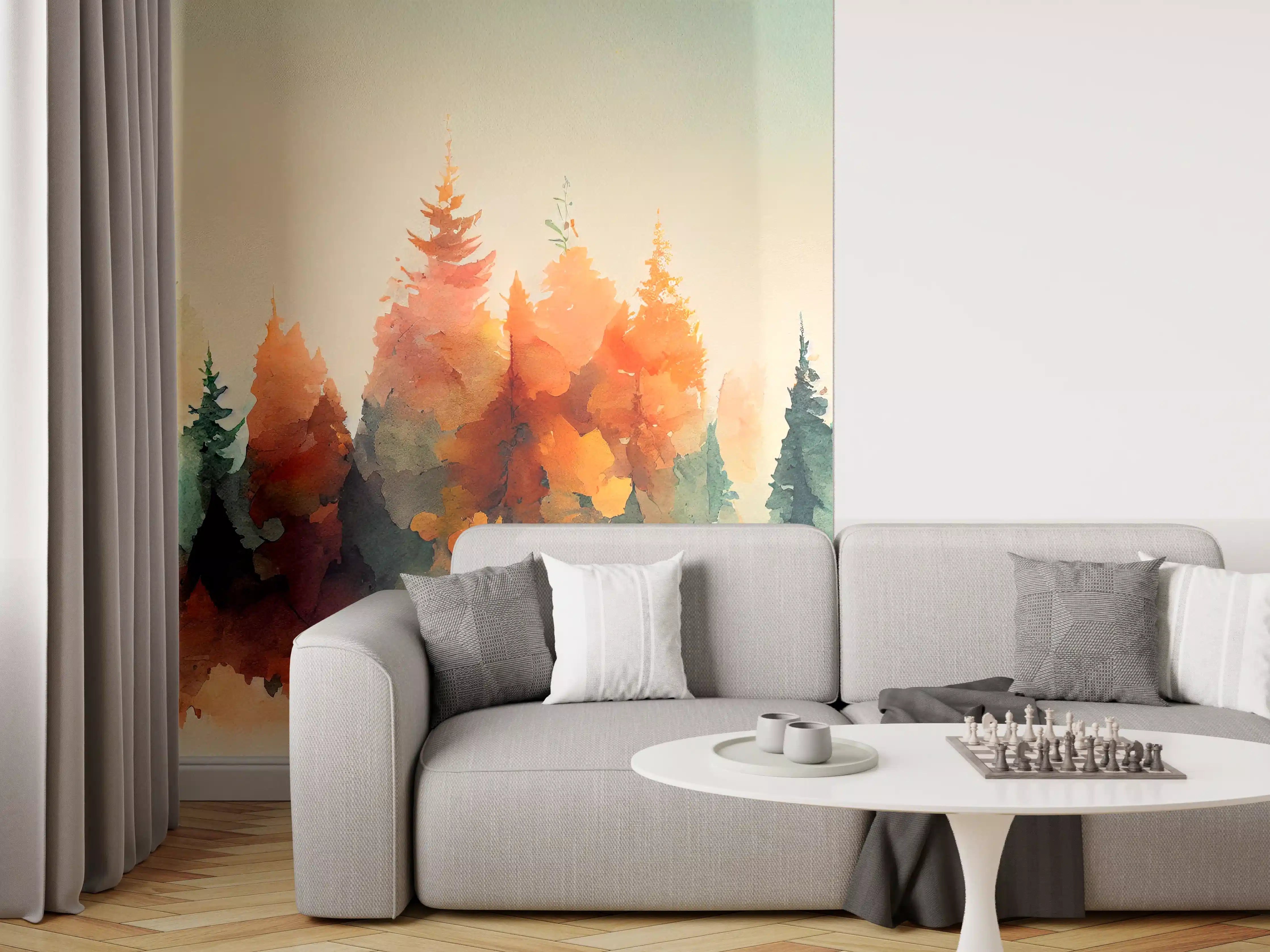 Wandverkleidung Wohnzimmer - Wunderschöne Wasserfarben-Landschaft