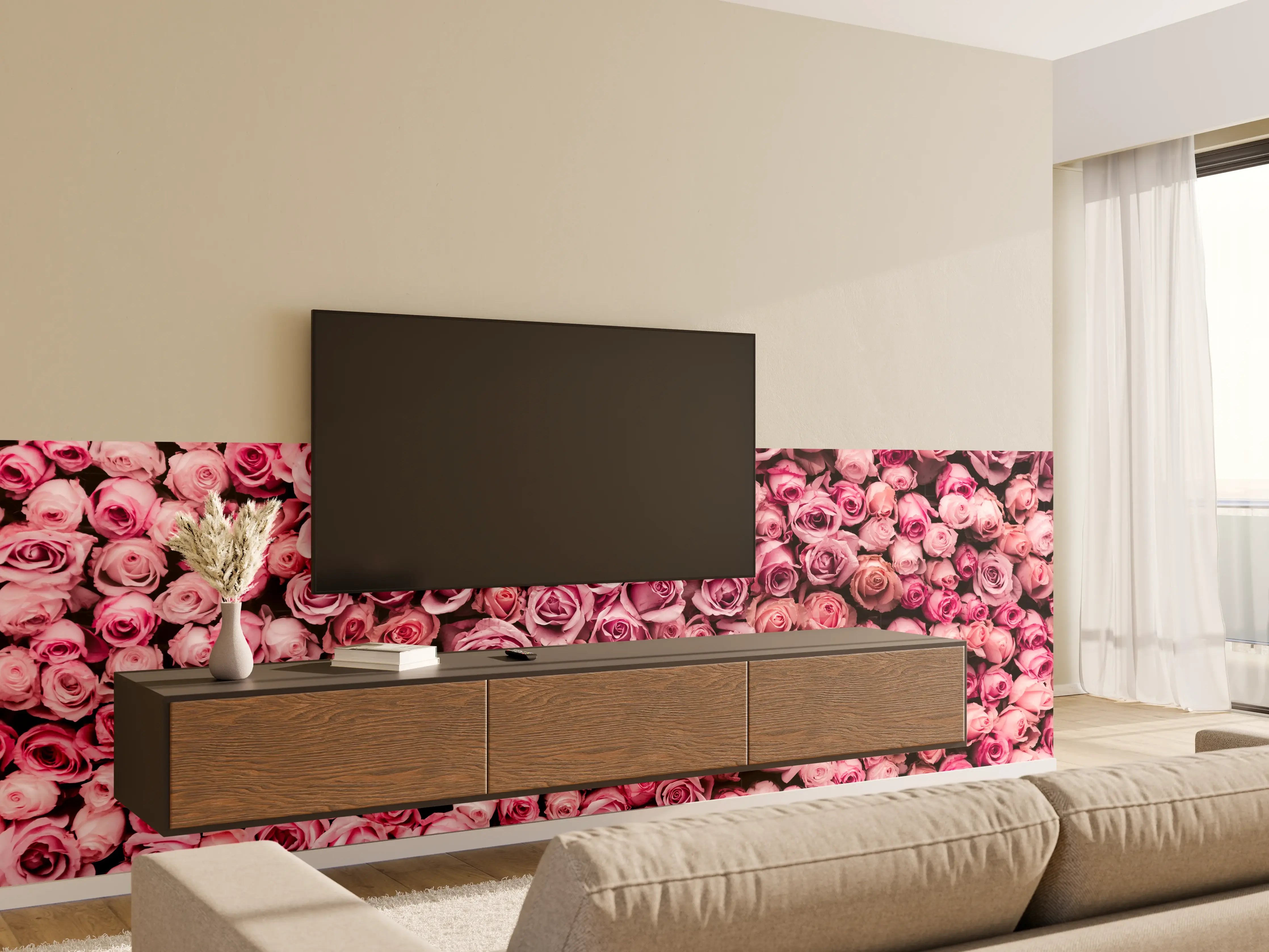 Wandverkleidung Wohnzimmer - Wunderschöne rosa Rosenwarteschale