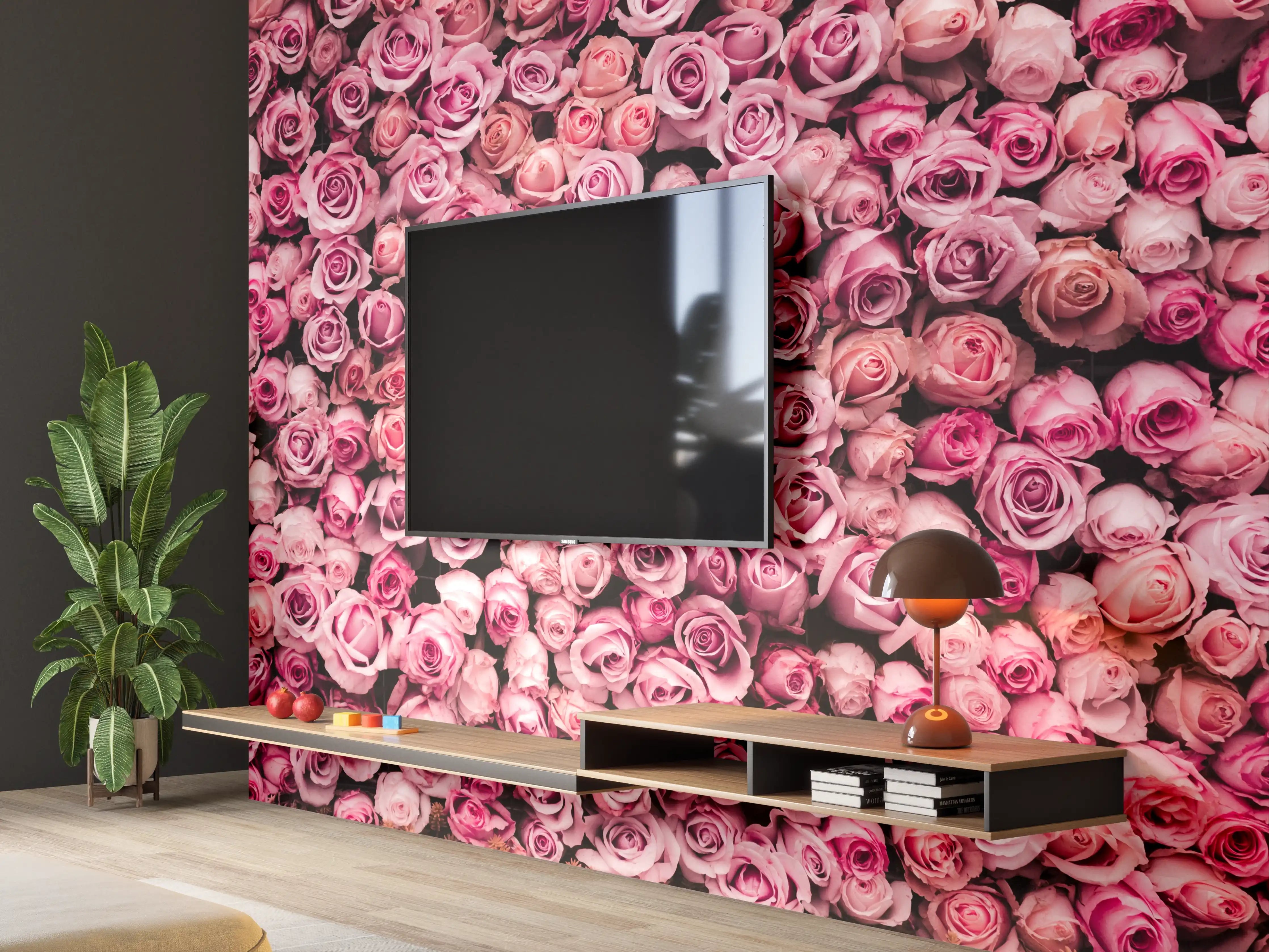 Wandverkleidung Wohnzimmer - Wunderschöne rosa Rosenwarteschale
