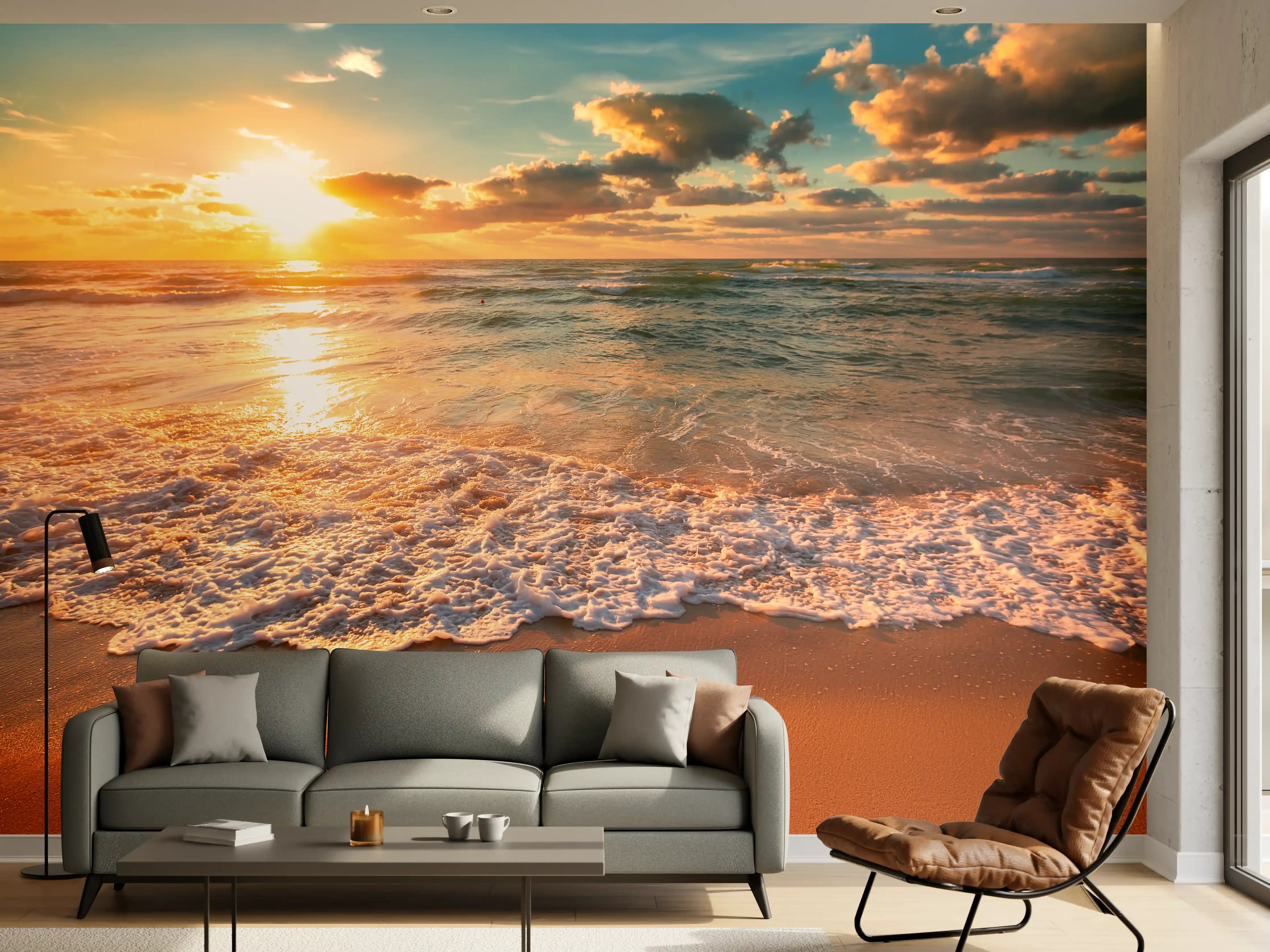 Wandverkleidung Wohnzimmer - Wunderschöner Sonnenuntergang am Meer