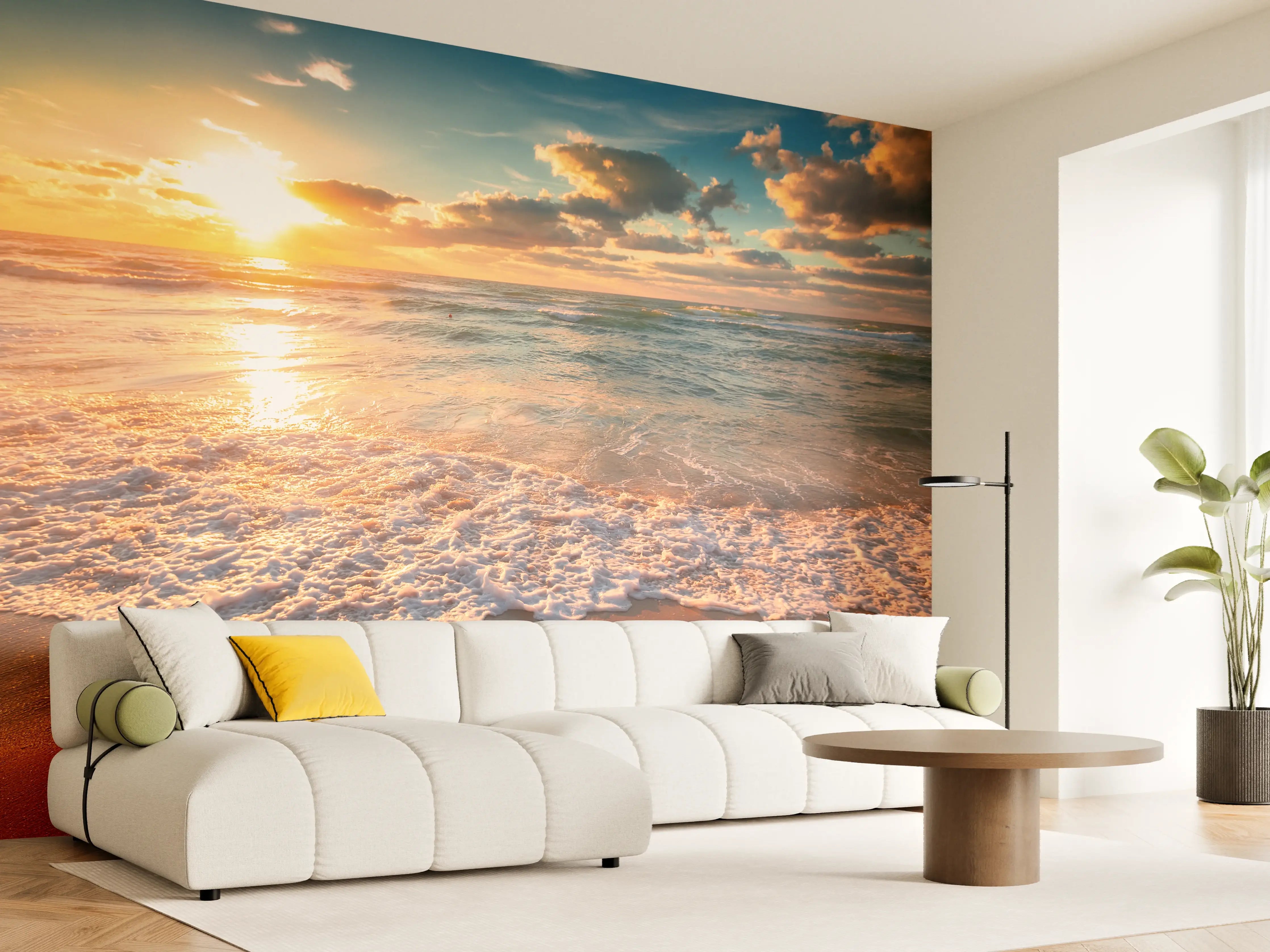 Wandverkleidung Wohnzimmer - Wunderschöner Sonnenuntergang am Meer