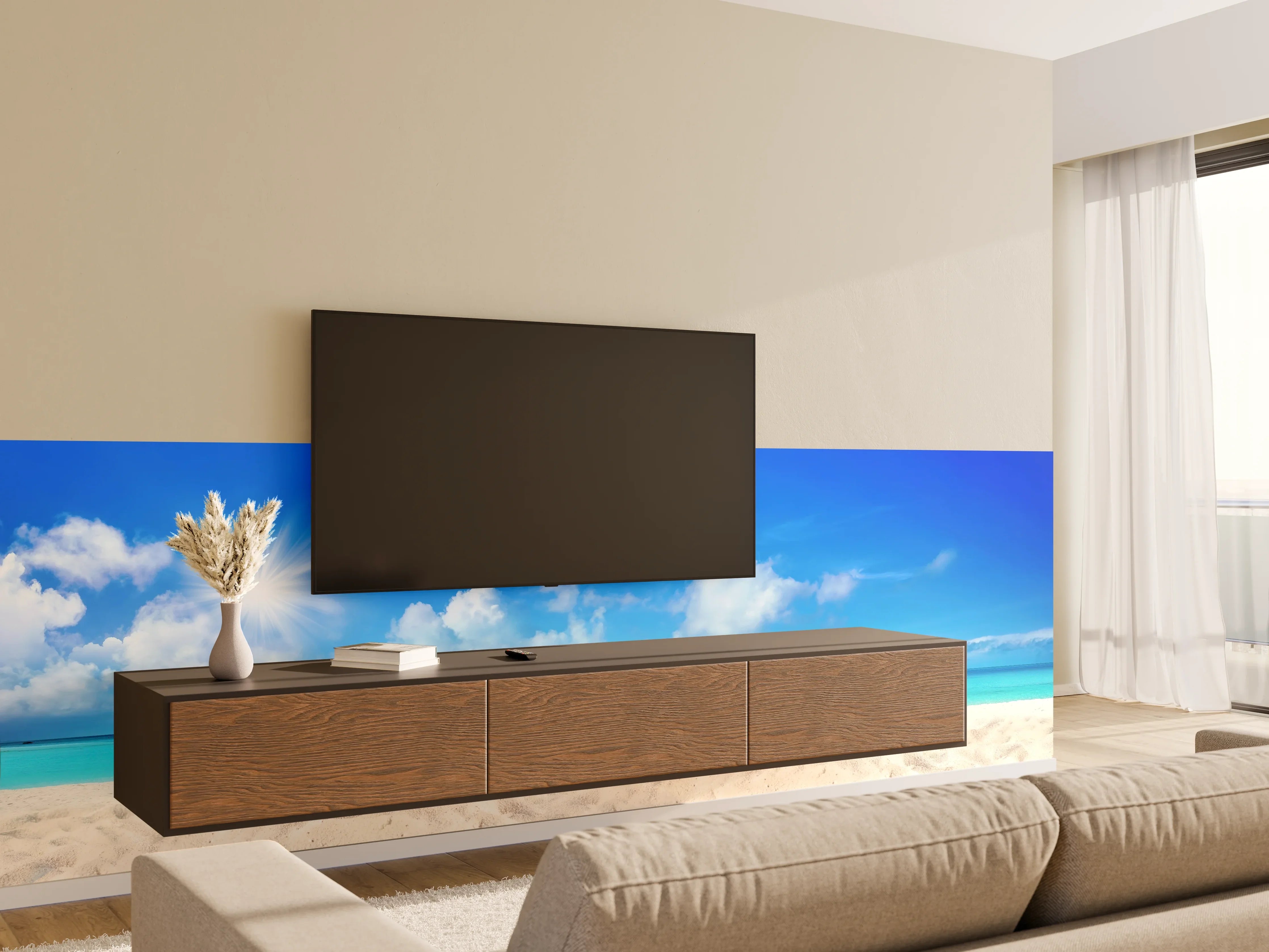 Wandverkleidung Wohnzimmer - Wunderschöner Strand mit hellem Sand