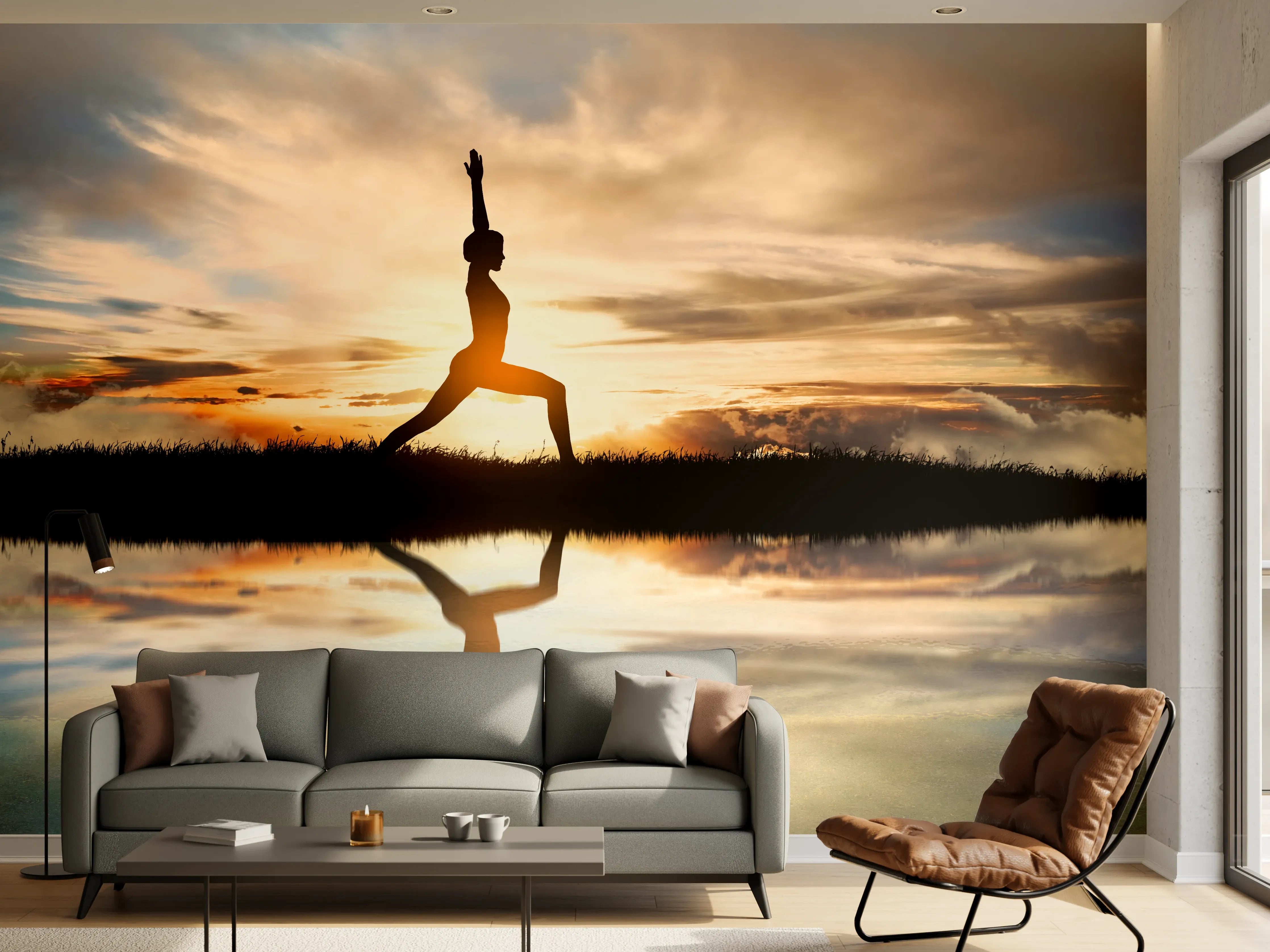 Wandverkleidung Wohnzimmer - Yoga praktizierendes Mädchen