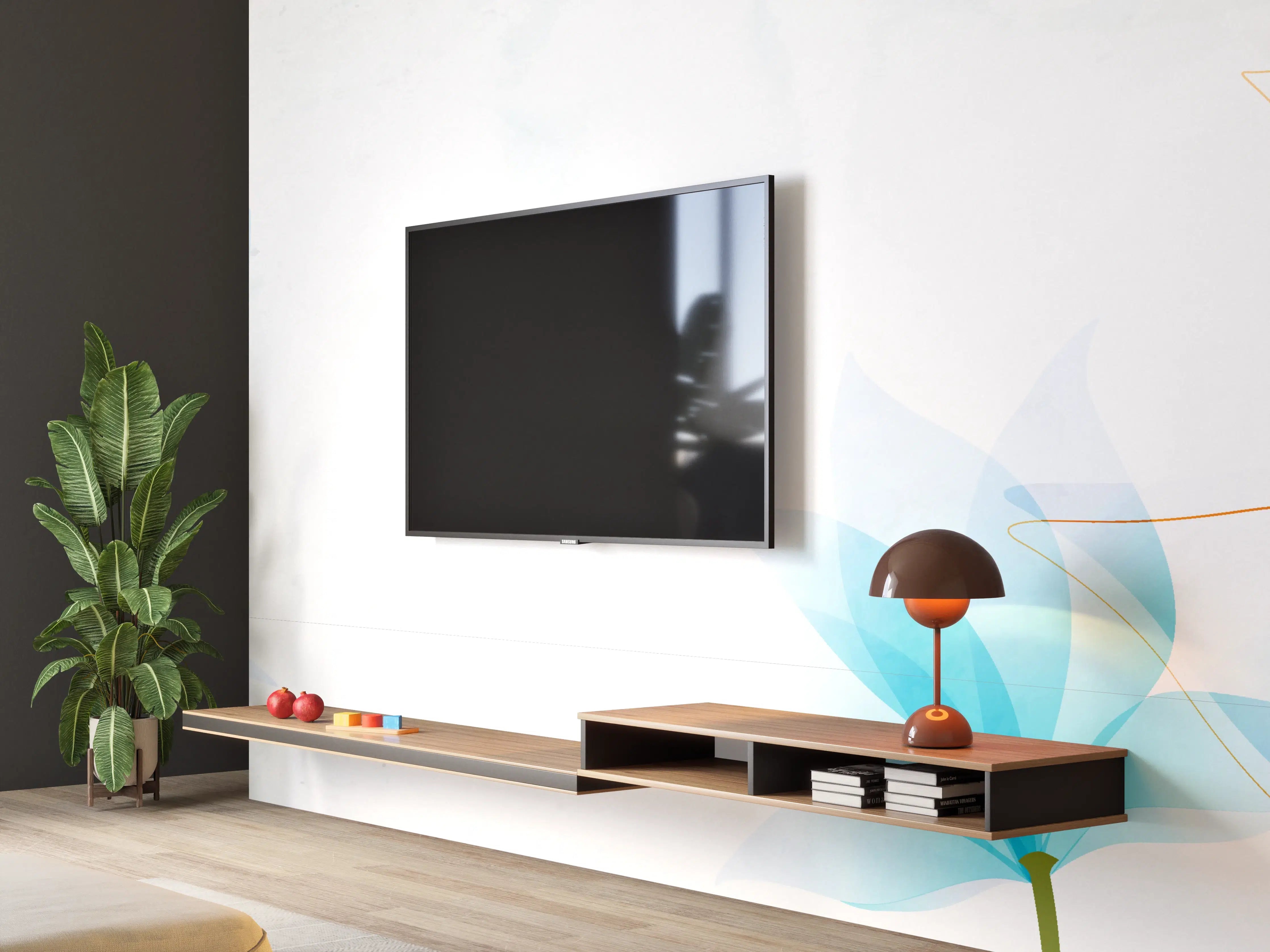Wandverkleidung Wohnzimmer - Zarte Blaue Blumen Illustration